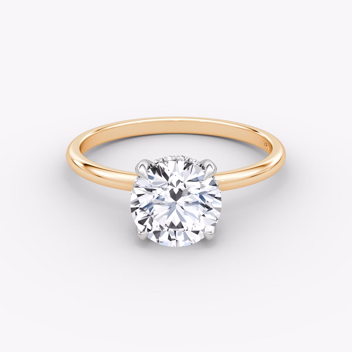 The Classic Hidden Halo | Round Brilliant | 14k | Rose Gold and Platinum | bandAccent: Plain | bandWidth: standard | caratWeight: 1.5ct | prongStyle: Plain | diamondOrientation: vertical