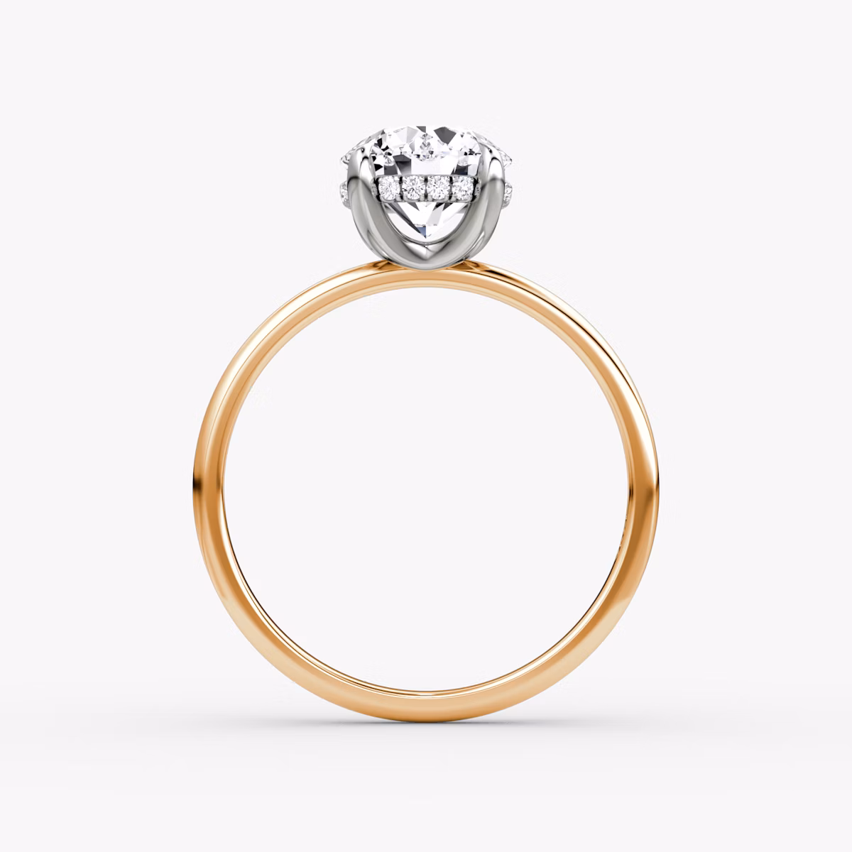 The Classic Hidden Halo | Round Brilliant | 14k | Rose Gold and Platinum | bandAccent: Plain | bandWidth: standard | caratWeight: 1.5ct | prongStyle: Plain | diamondOrientation: vertical