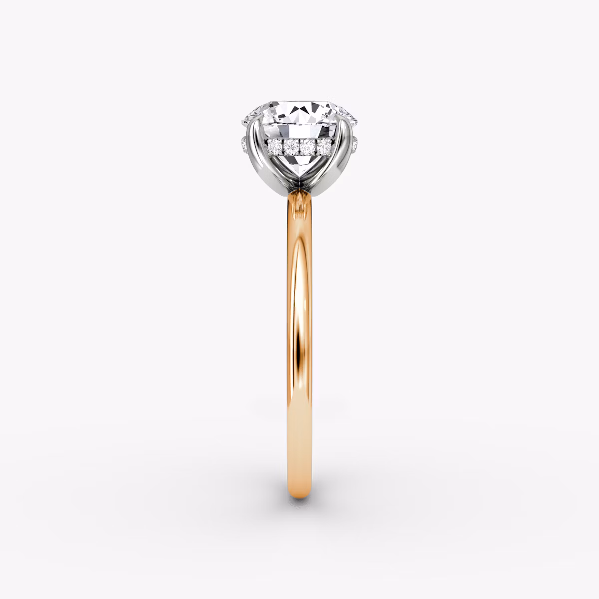 The Classic Hidden Halo | Round Brilliant | 14k | Rose Gold and Platinum | bandAccent: Plain | bandWidth: standard | caratWeight: 1.5ct | prongStyle: Plain | diamondOrientation: vertical