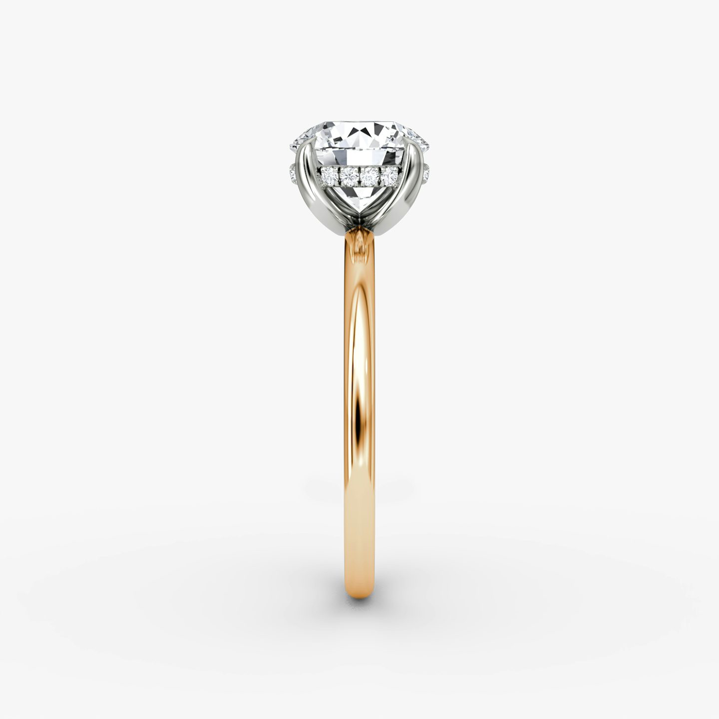 The Classic Hidden Halo | Round Brilliant | 14k | Rose Gold and Platinum | bandAccent: Plain | bandWidth: standard | caratWeight: other | prongStyle: Plain | diamondOrientation: vertical