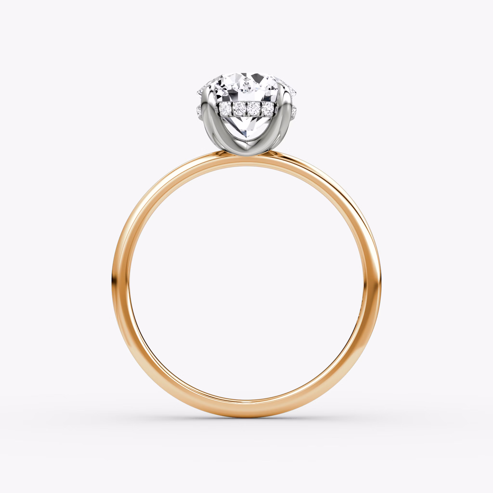 The Classic Hidden Halo | Round Brilliant | 14k | Rose Gold and Platinum | bandAccent: Plain | bandWidth: standard | caratWeight: 1.0ct | prongStyle: Plain | diamondOrientation: vertical