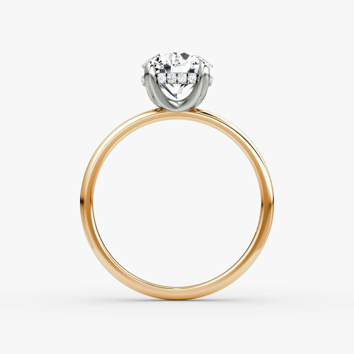 The Classic Hidden Halo | Round Brilliant | 14k | Rose Gold and Platinum | bandAccent: Plain | bandWidth: standard | caratWeight: 1.0ct | prongStyle: Plain | diamondOrientation: vertical