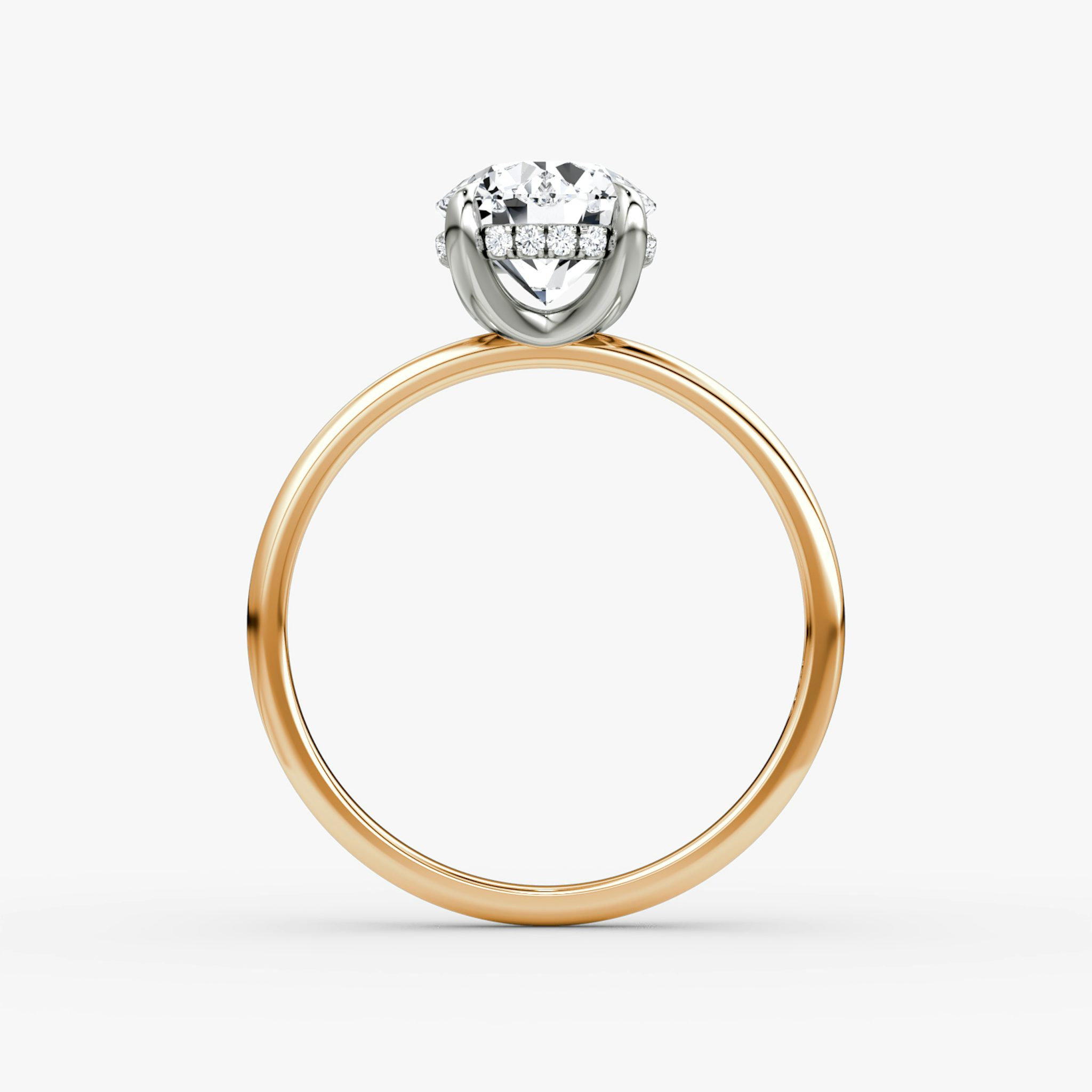 The Classic Hidden Halo | Round Brilliant | 14k | Rose Gold and Platinum | bandAccent: Plain | bandWidth: standard | caratWeight: 1.0ct | prongStyle: Plain | diamondOrientation: vertical
