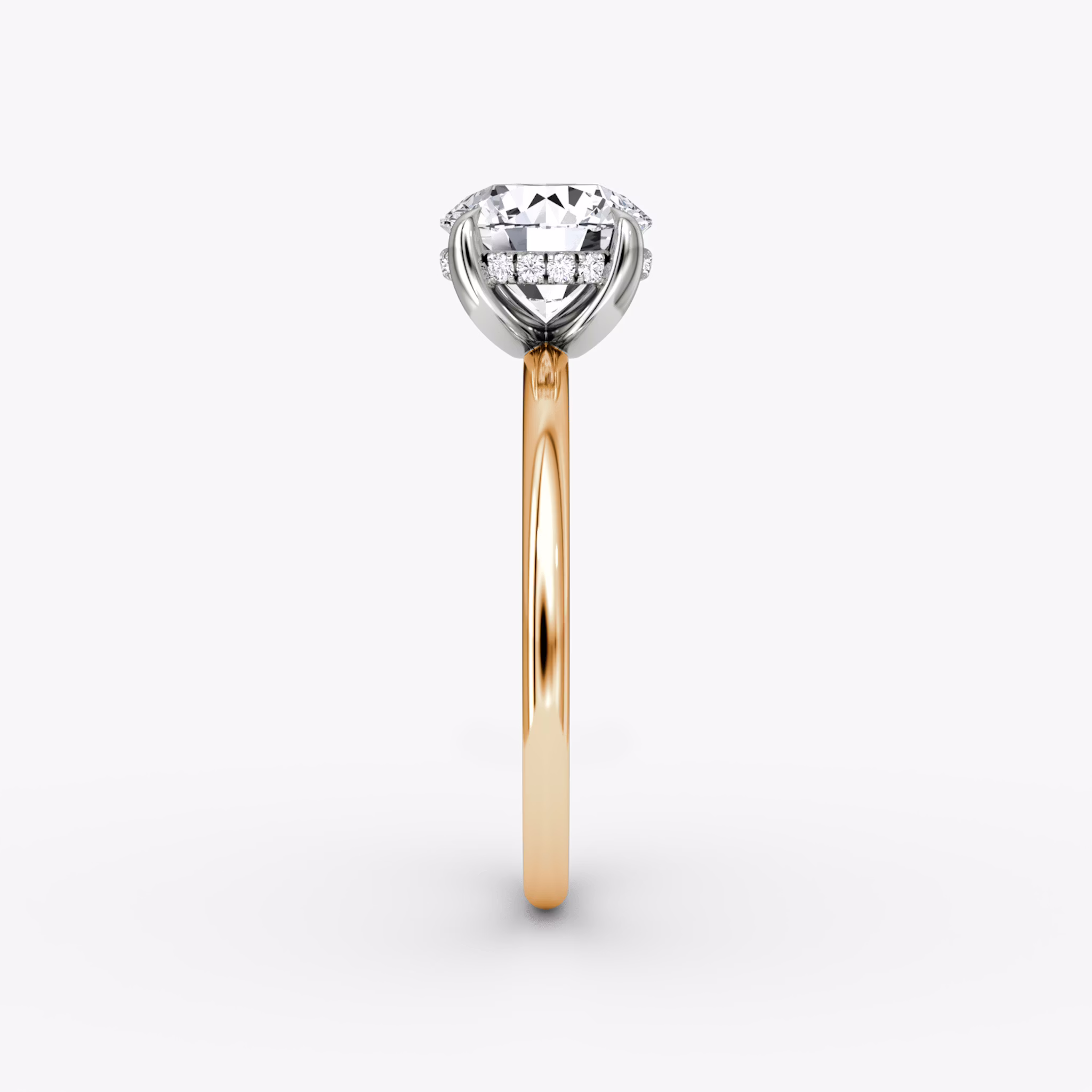 The Classic Hidden Halo | Round Brilliant | 14k | Rose Gold and Platinum | bandAccent: Plain | bandWidth: standard | caratWeight: 1.0ct | prongStyle: Plain | diamondOrientation: vertical