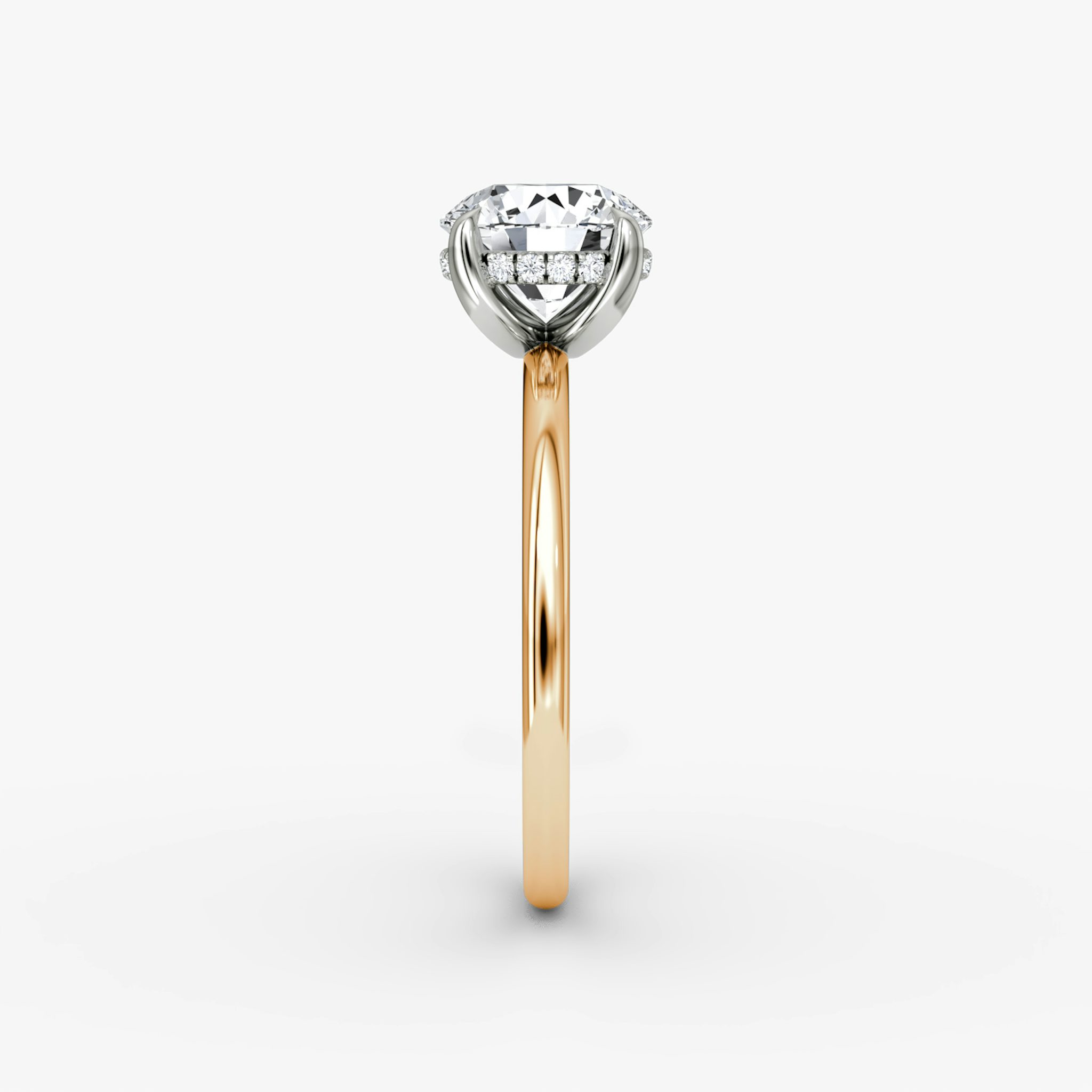 The Classic Hidden Halo | Round Brilliant | 14k | Rose Gold and Platinum | bandAccent: Plain | bandWidth: standard | caratWeight: 1.0ct | prongStyle: Plain | diamondOrientation: vertical