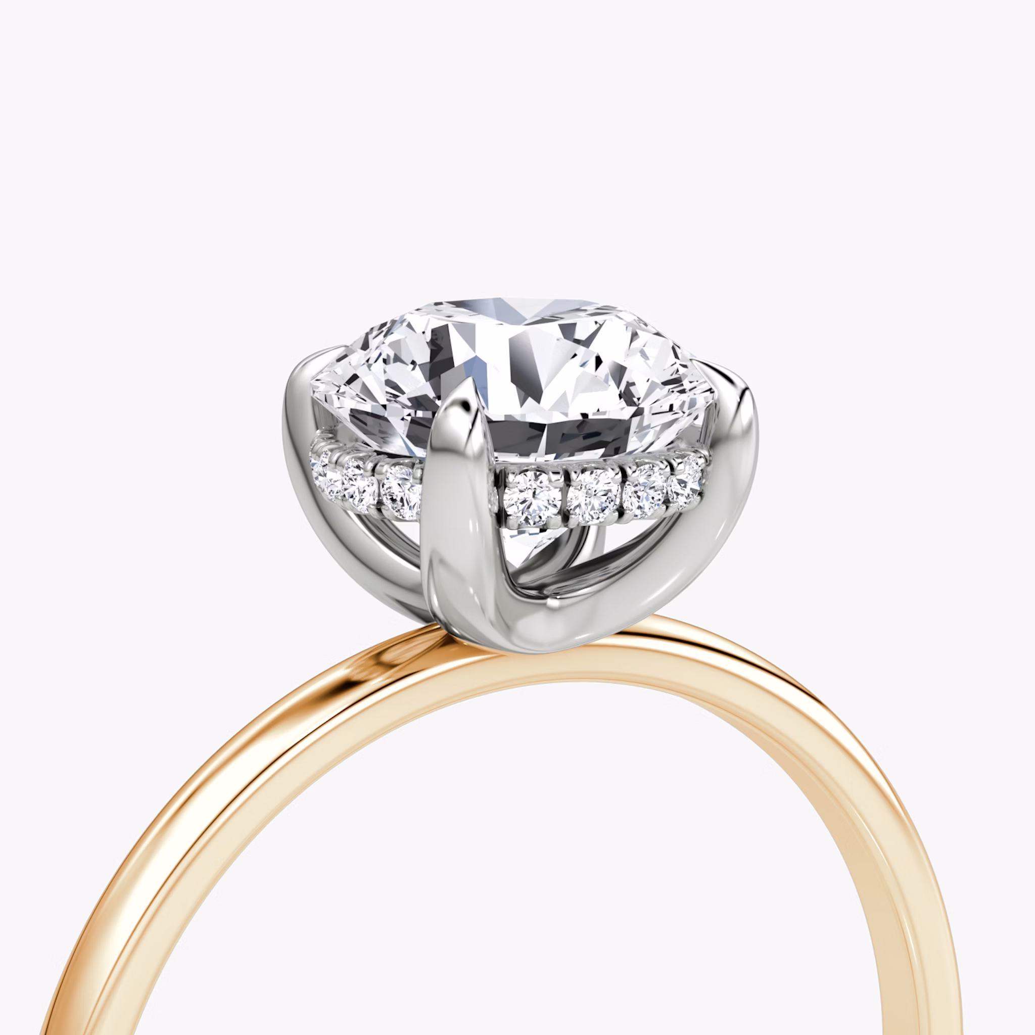 The Classic Hidden Halo | Round Brilliant | 14k | Rose Gold and Platinum | bandAccent: Plain | bandWidth: standard | caratWeight: 1.0ct | prongStyle: Plain | diamondOrientation: vertical