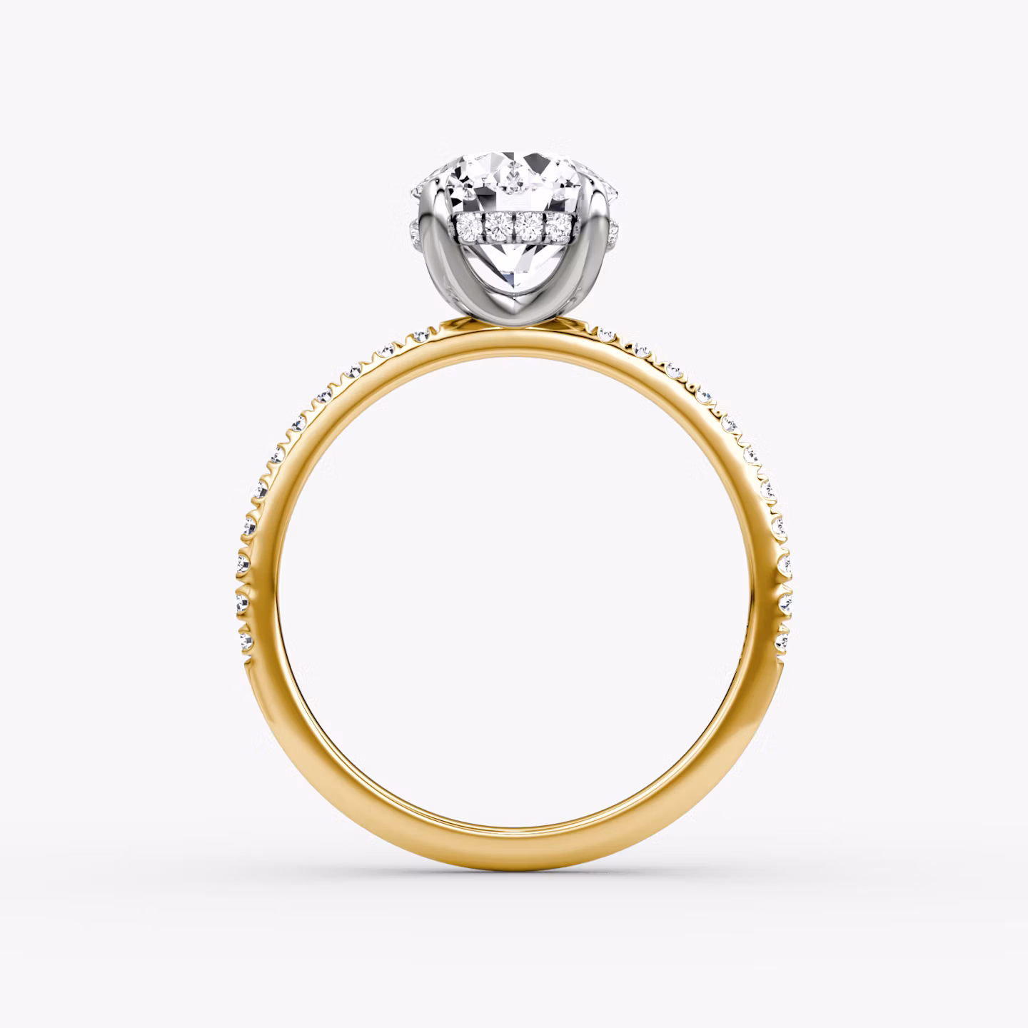 The Classic Hidden Halo | Round Brilliant | 18k | Yellow Gold and Platinum | bandAccent: Pavé | bandWidth: standard | caratWeight: other | prongStyle: Plain | diamondOrientation: vertical
