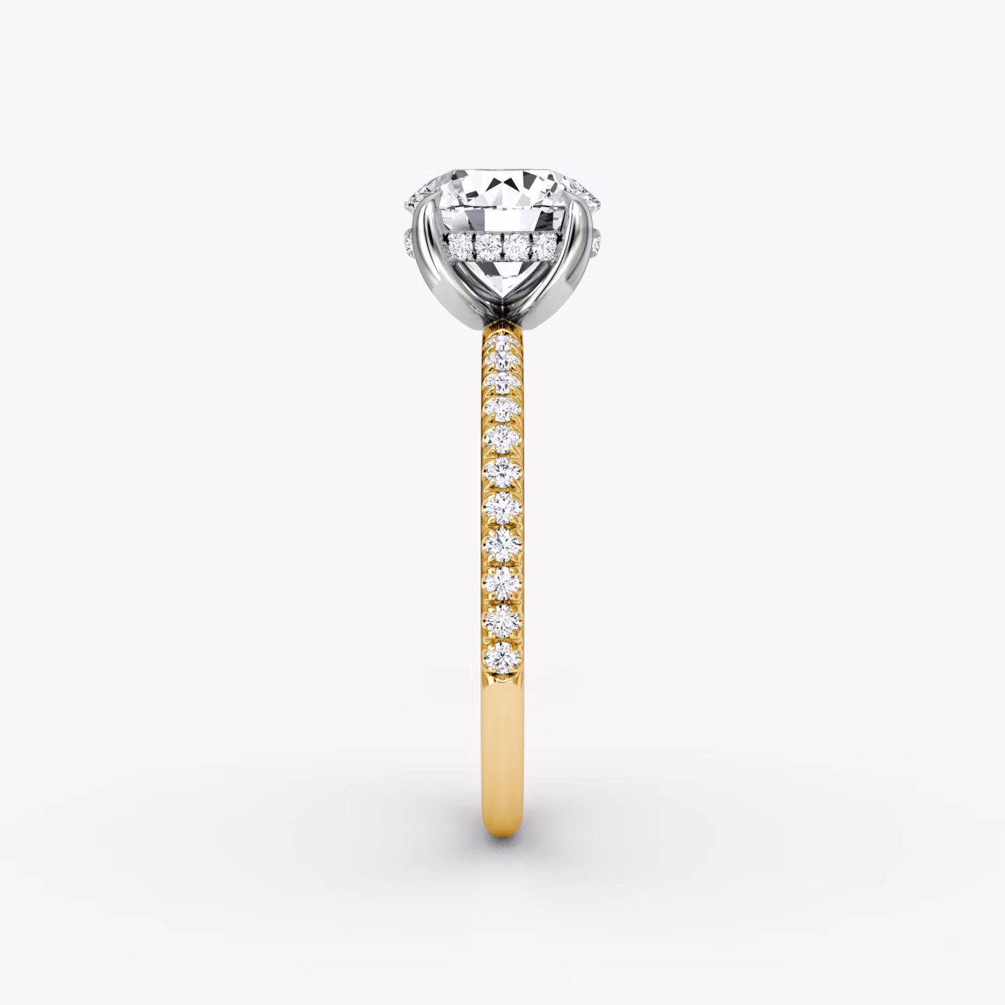 The Classic Hidden Halo | Round Brilliant | 18k | Yellow Gold and Platinum | bandAccent: Pavé | bandWidth: standard | caratWeight: other | prongStyle: Plain | diamondOrientation: vertical
