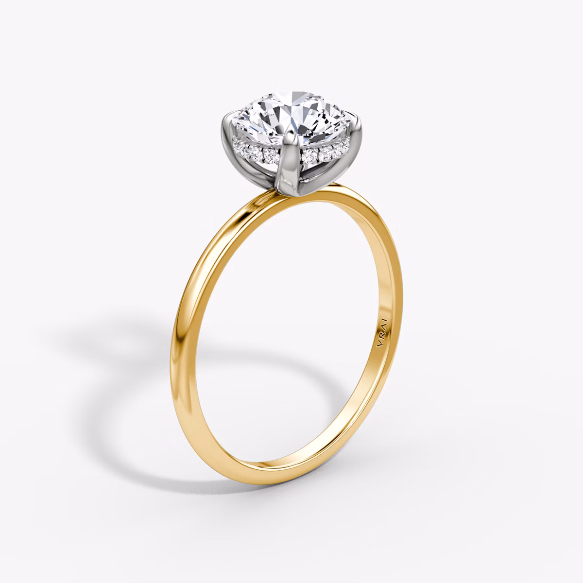 The Classic Hidden Halo | Round Brilliant | 18k | Yellow Gold and Platinum | bandAccent: Plain | bandWidth: standard | caratWeight: 1.5ct | prongStyle: Plain | diamondOrientation: vertical