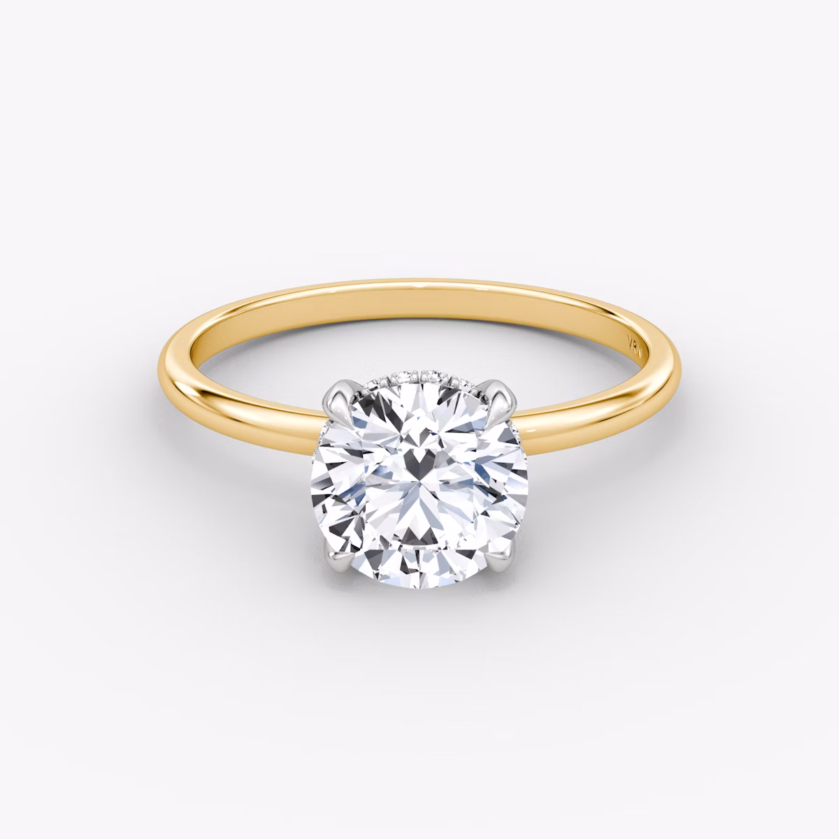 The Classic Hidden Halo | Round Brilliant | 18k | Yellow Gold and Platinum | bandAccent: Plain | bandWidth: standard | caratWeight: 1.5ct | prongStyle: Plain | diamondOrientation: vertical