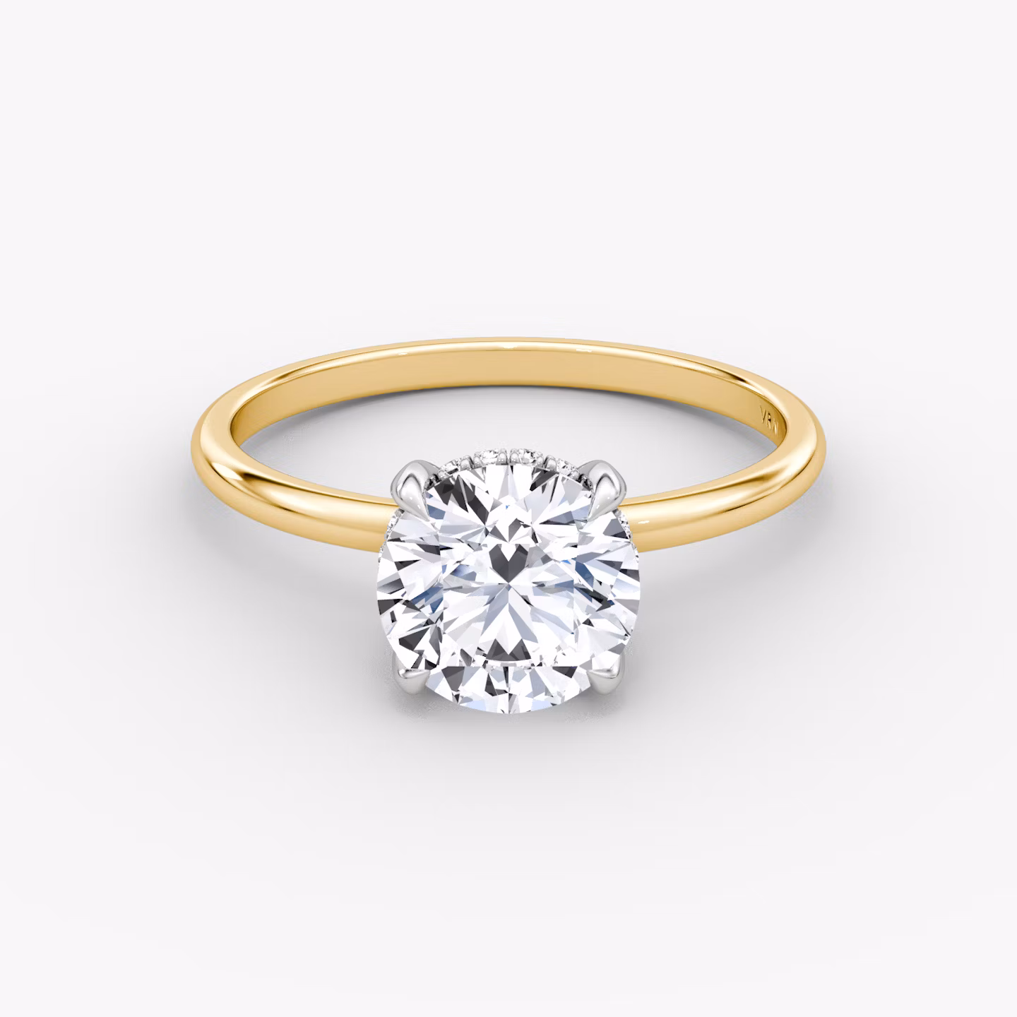The Classic Hidden Halo | Round Brilliant | 18k | Yellow Gold and Platinum | bandAccent: Plain | bandWidth: standard | caratWeight: other | prongStyle: Plain | diamondOrientation: vertical