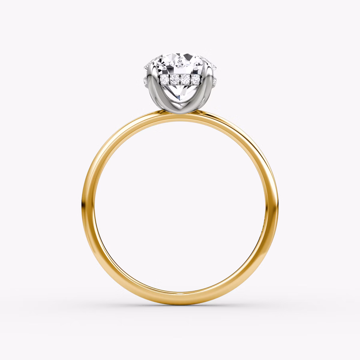 The Classic Hidden Halo | Round Brilliant | 18k | Yellow Gold and Platinum | bandAccent: Plain | bandWidth: standard | caratWeight: 1.5ct | prongStyle: Plain | diamondOrientation: vertical