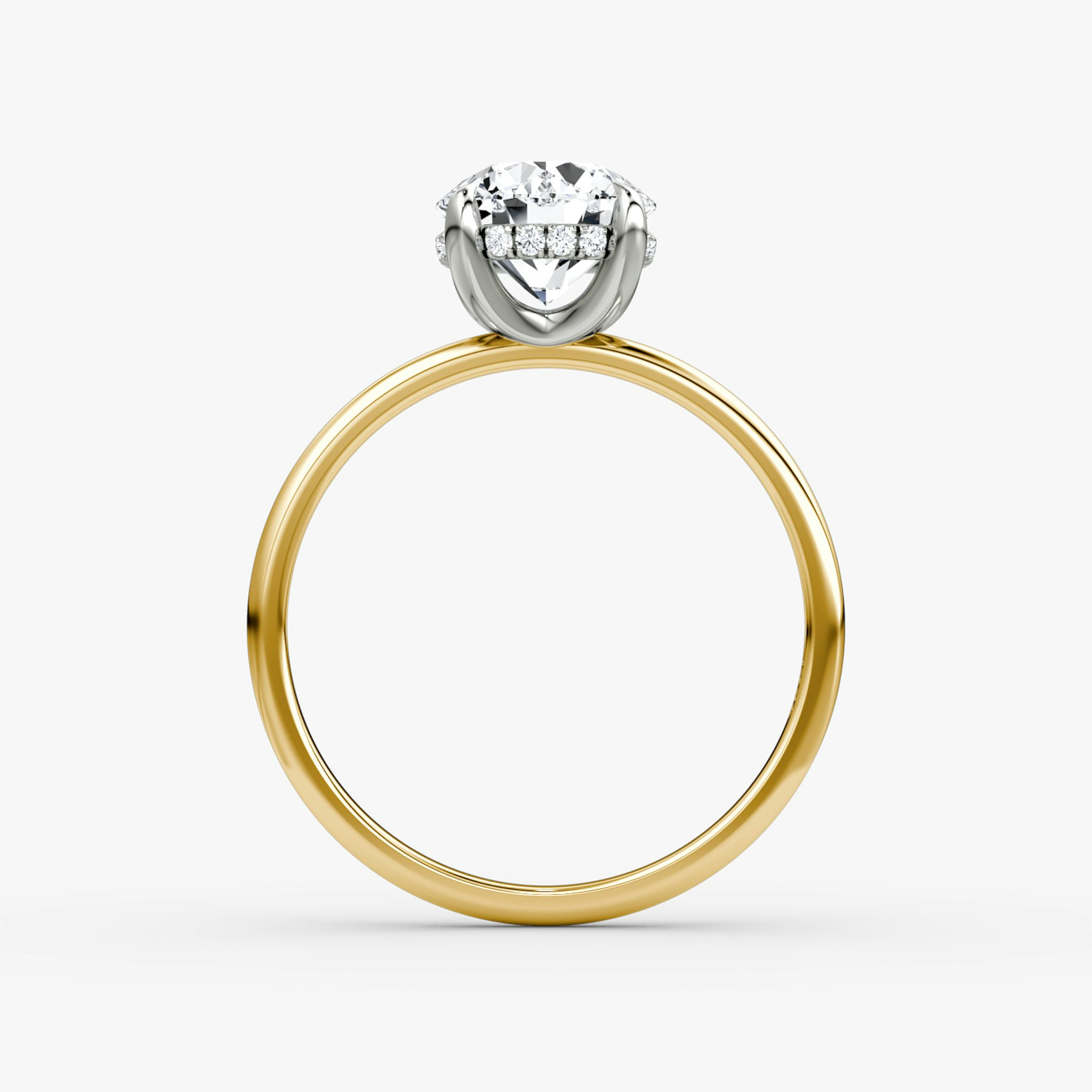 The Classic Hidden Halo | Round Brilliant | 18k | Yellow Gold and Platinum | bandAccent: Plain | bandWidth: standard | caratWeight: other | prongStyle: Plain | diamondOrientation: vertical