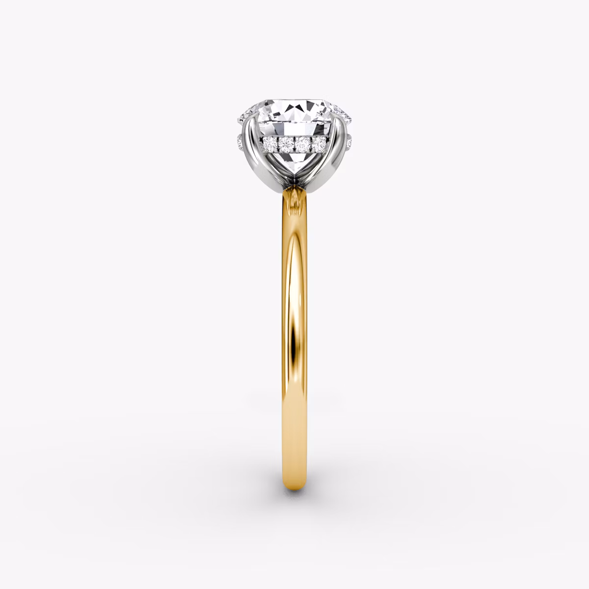 The Classic Hidden Halo | Round Brilliant | 18k | Yellow Gold and Platinum | bandAccent: Plain | bandWidth: standard | caratWeight: 1.5ct | prongStyle: Plain | diamondOrientation: vertical