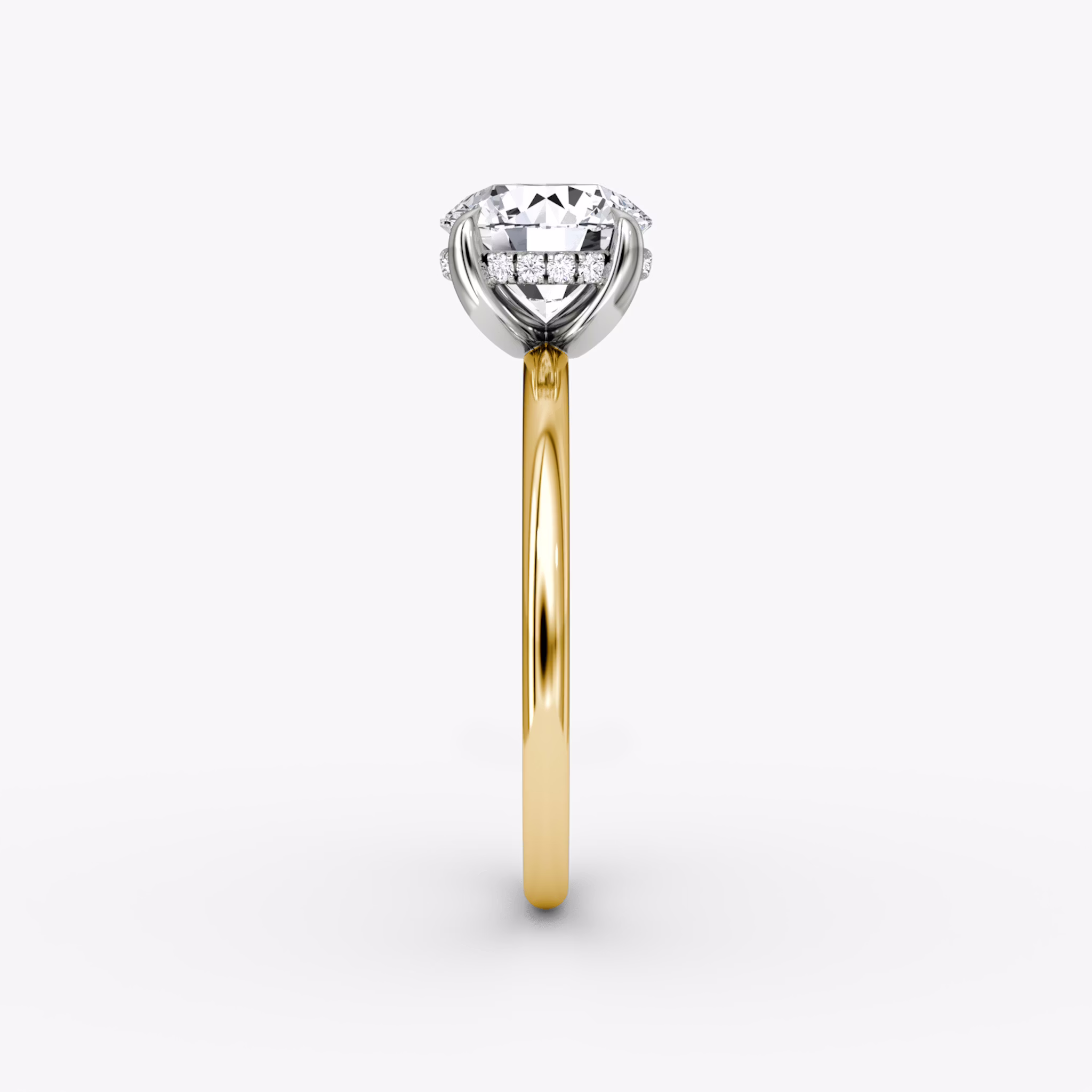 The Classic Hidden Halo | Round Brilliant | 18k | Yellow Gold and Platinum | bandAccent: Plain | bandWidth: standard | caratWeight: other | prongStyle: Plain | diamondOrientation: vertical