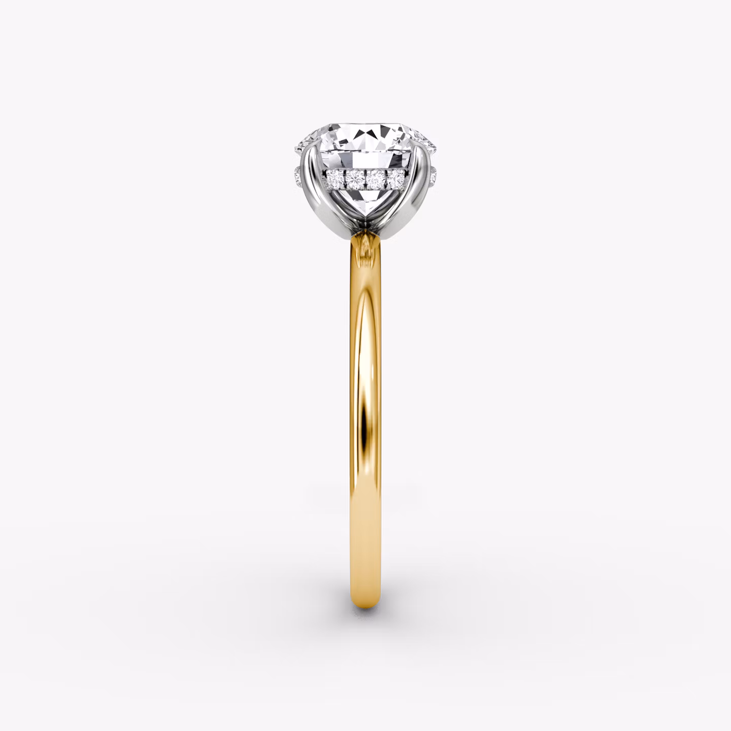 The Classic Hidden Halo | Round Brilliant | 18k | Yellow Gold and Platinum | bandAccent: Plain | bandWidth: standard | caratWeight: other | prongStyle: Plain | diamondOrientation: vertical