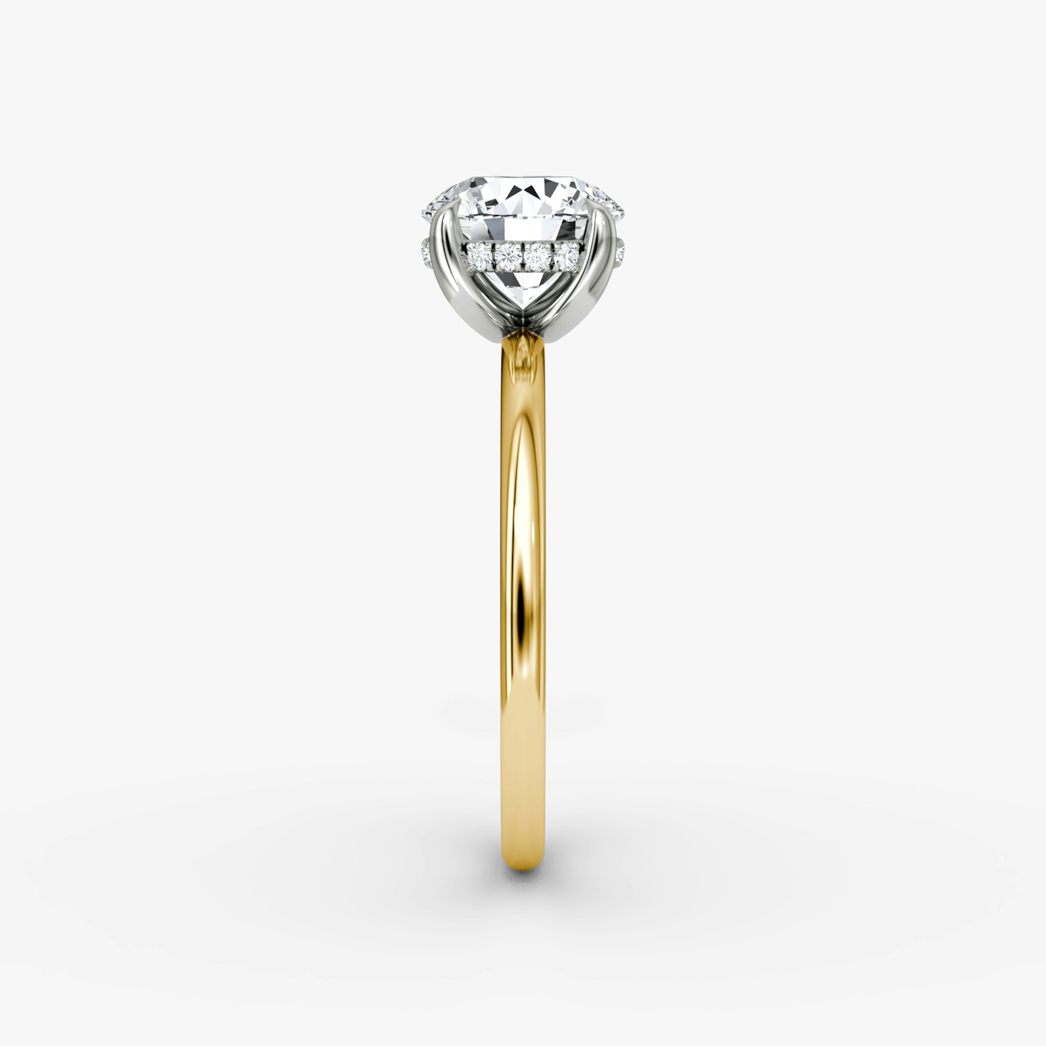 The Classic Hidden Halo | Round Brilliant | 18k | Yellow Gold and Platinum | bandAccent: Plain | bandWidth: standard | caratWeight: other | prongStyle: Plain | diamondOrientation: vertical