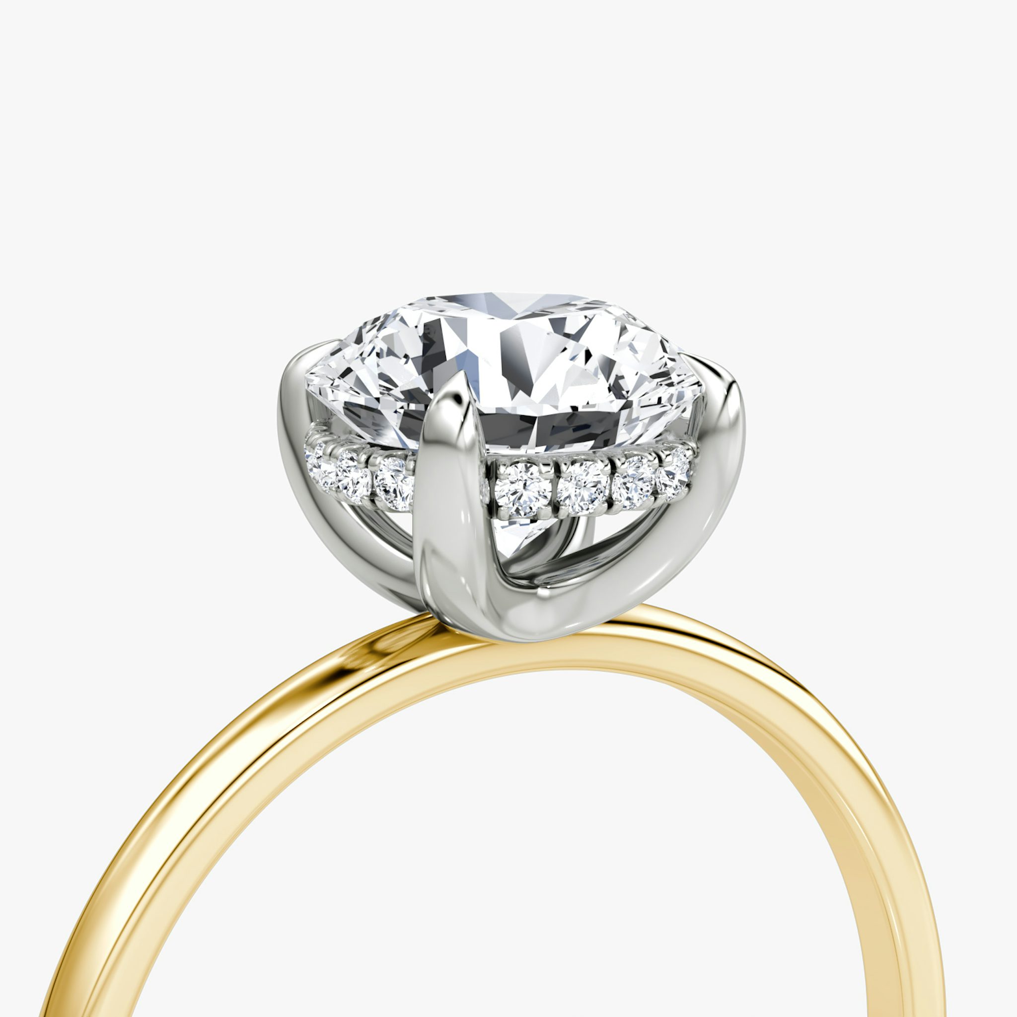 The Classic Hidden Halo | Round Brilliant | 18k | Yellow Gold and Platinum | bandAccent: Plain | bandWidth: standard | caratWeight: other | prongStyle: Plain | diamondOrientation: vertical