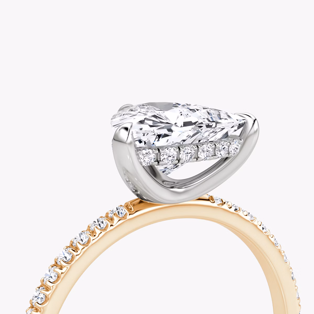 The Classic Hidden Halo | Trillion | 14k | Rose Gold and Platinum | bandAccent: Pavé | bandWidth: standard | prongStyle: Plain | diamondOrientation: vertical | caratWeight: other
