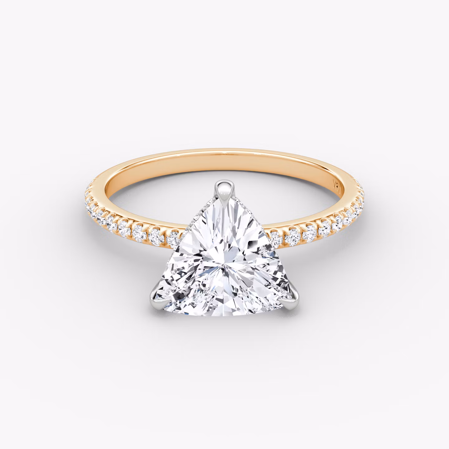 The Classic Hidden Halo | Trillion | 14k | Rose Gold and Platinum | bandAccent: Pavé | bandWidth: standard | prongStyle: Plain | diamondOrientation: vertical | caratWeight: other