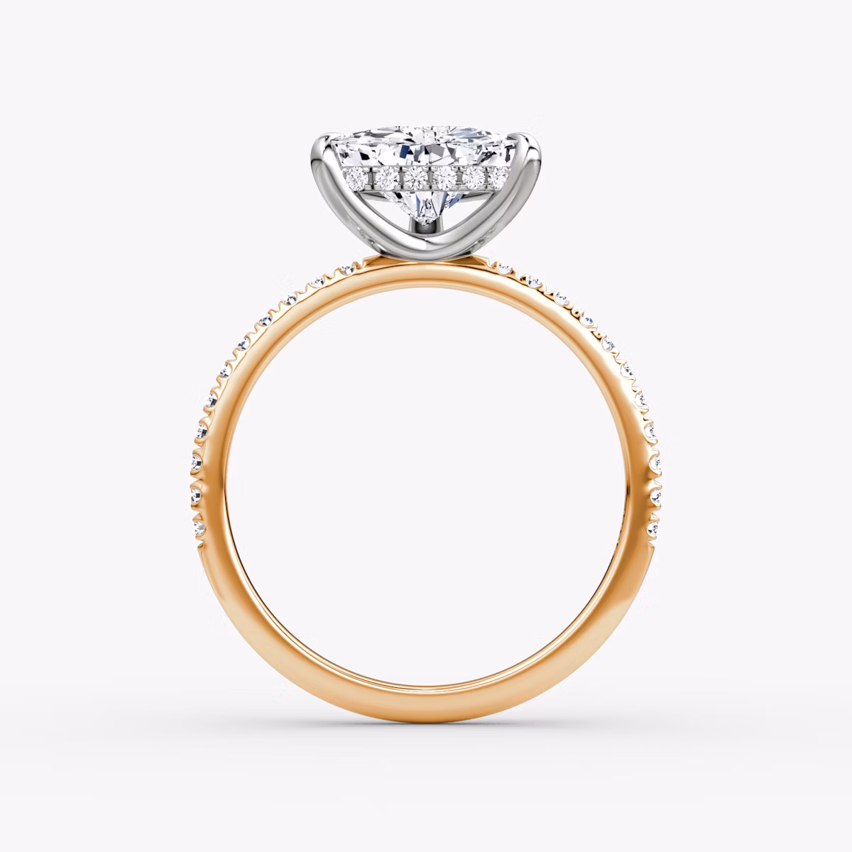 Classic Hidden Halo | Trillant | 14k | Roségold und Platin | bandAccent: Mit Pavé-Besatz | bandWidth: standard | prongStyle: Ohne Pavé-Besatz | diamondOrientation: vertical | caratWeight: other