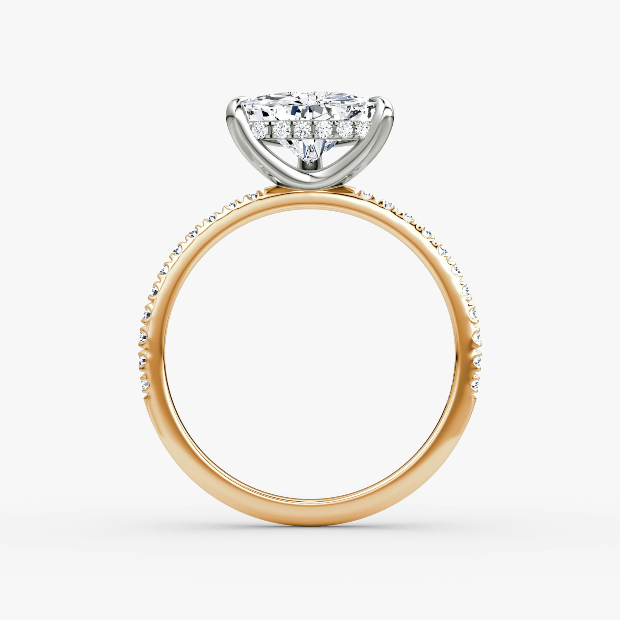 The Classic Hidden Halo | Trillion | 14k | Rose Gold and Platinum | bandAccent: Pavé | bandWidth: standard | prongStyle: Plain | diamondOrientation: vertical | caratWeight: other