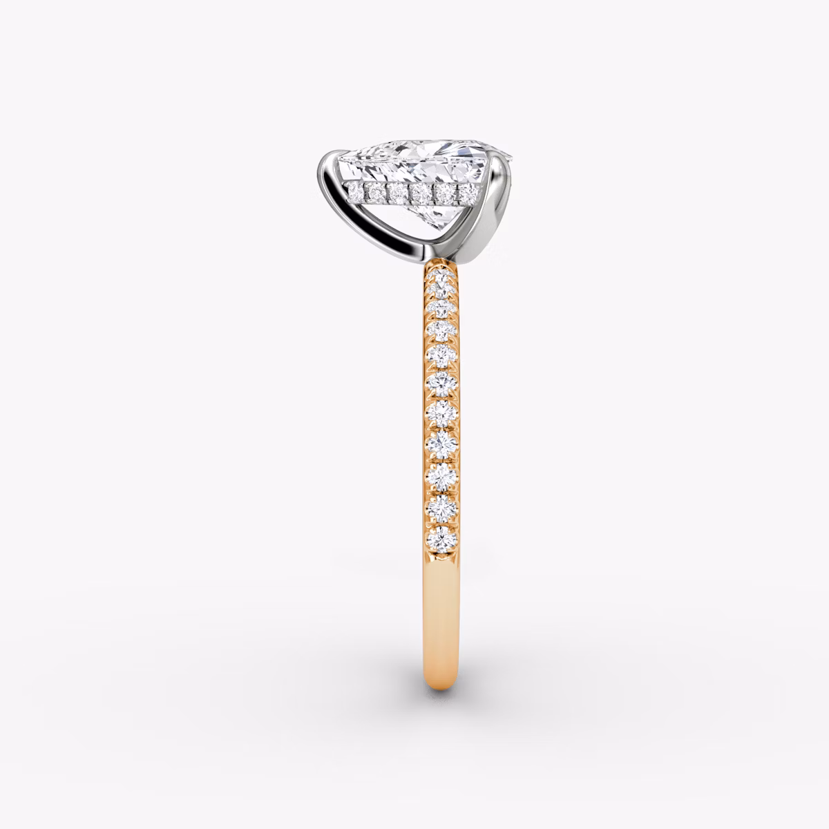 The Classic Hidden Halo | Trillion | 14k | Rose Gold and Platinum | bandAccent: Pavé | bandWidth: standard | prongStyle: Plain | diamondOrientation: vertical | caratWeight: other