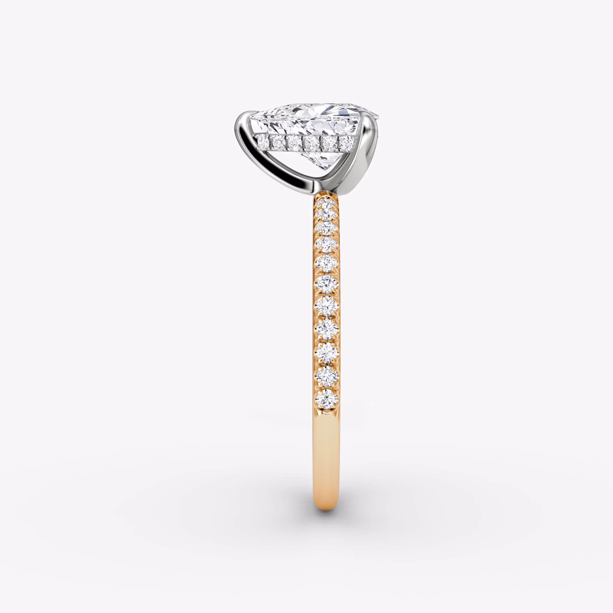 The Classic Hidden Halo | Trillion | 14k | Rose Gold and Platinum | bandAccent: Pavé | bandWidth: standard | prongStyle: Plain | diamondOrientation: vertical | caratWeight: other