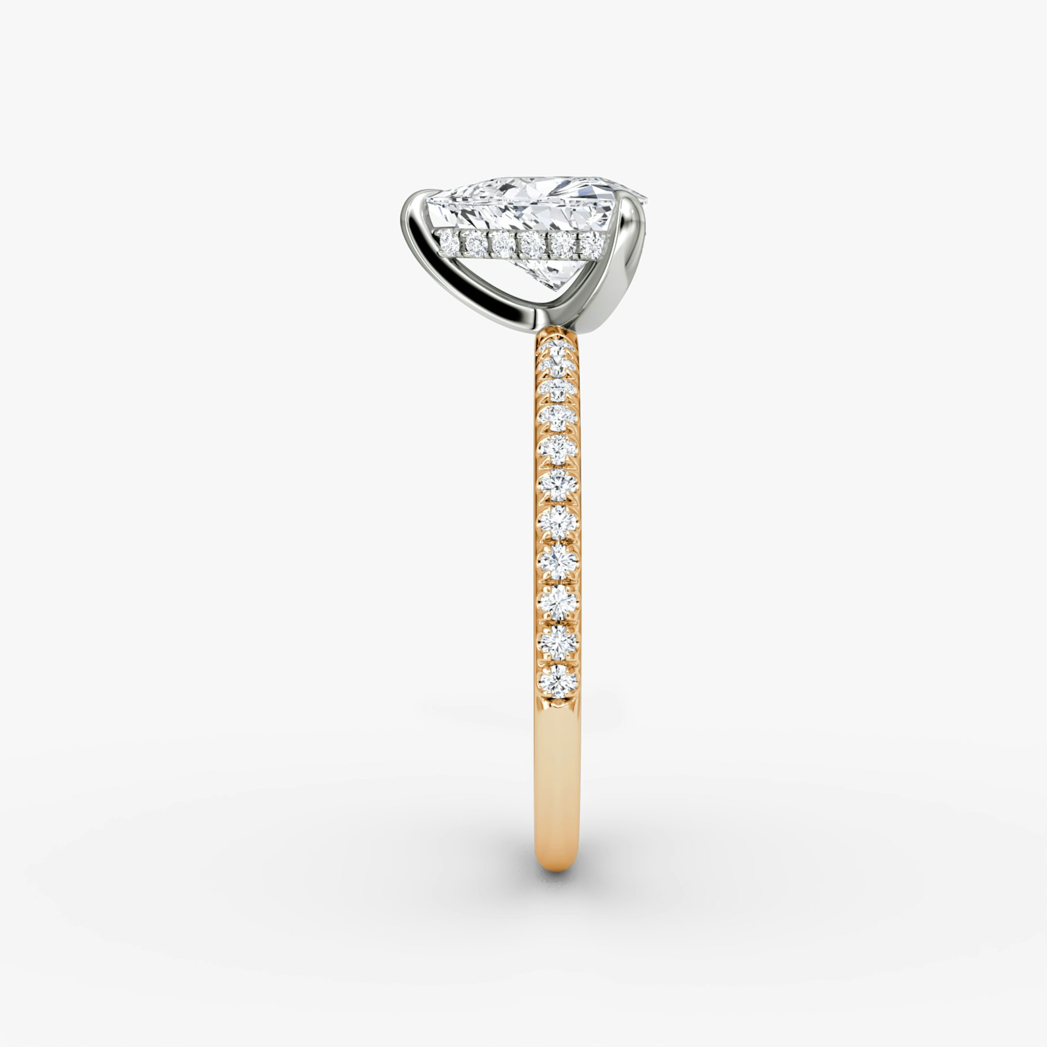 The Classic Hidden Halo | Trillion | 14k | Rose Gold and Platinum | bandAccent: Pavé | bandWidth: standard | prongStyle: Plain | diamondOrientation: vertical | caratWeight: other