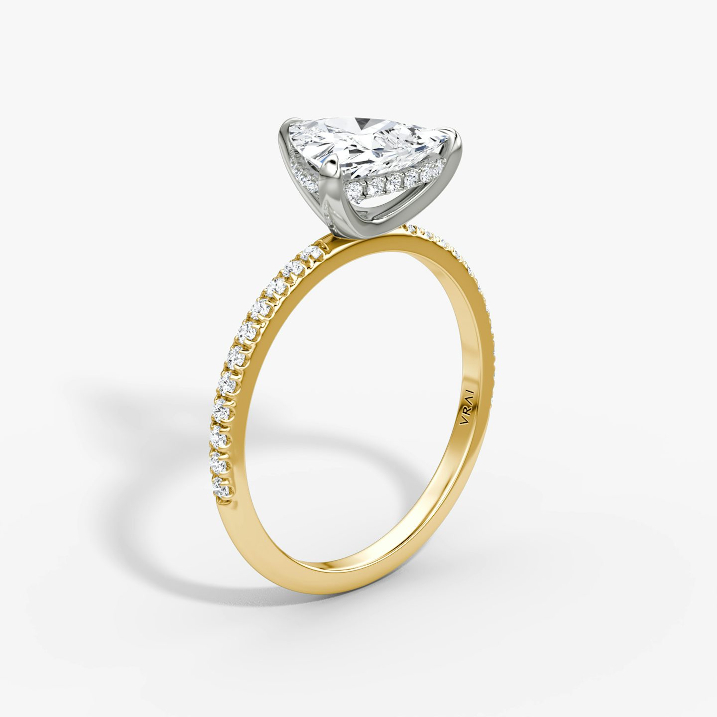 The Classic Hidden Halo | Trillion | 18k | Yellow Gold and Platinum | bandAccent: Pavé | bandWidth: standard | prongStyle: Plain | diamondOrientation: vertical | caratWeight: other