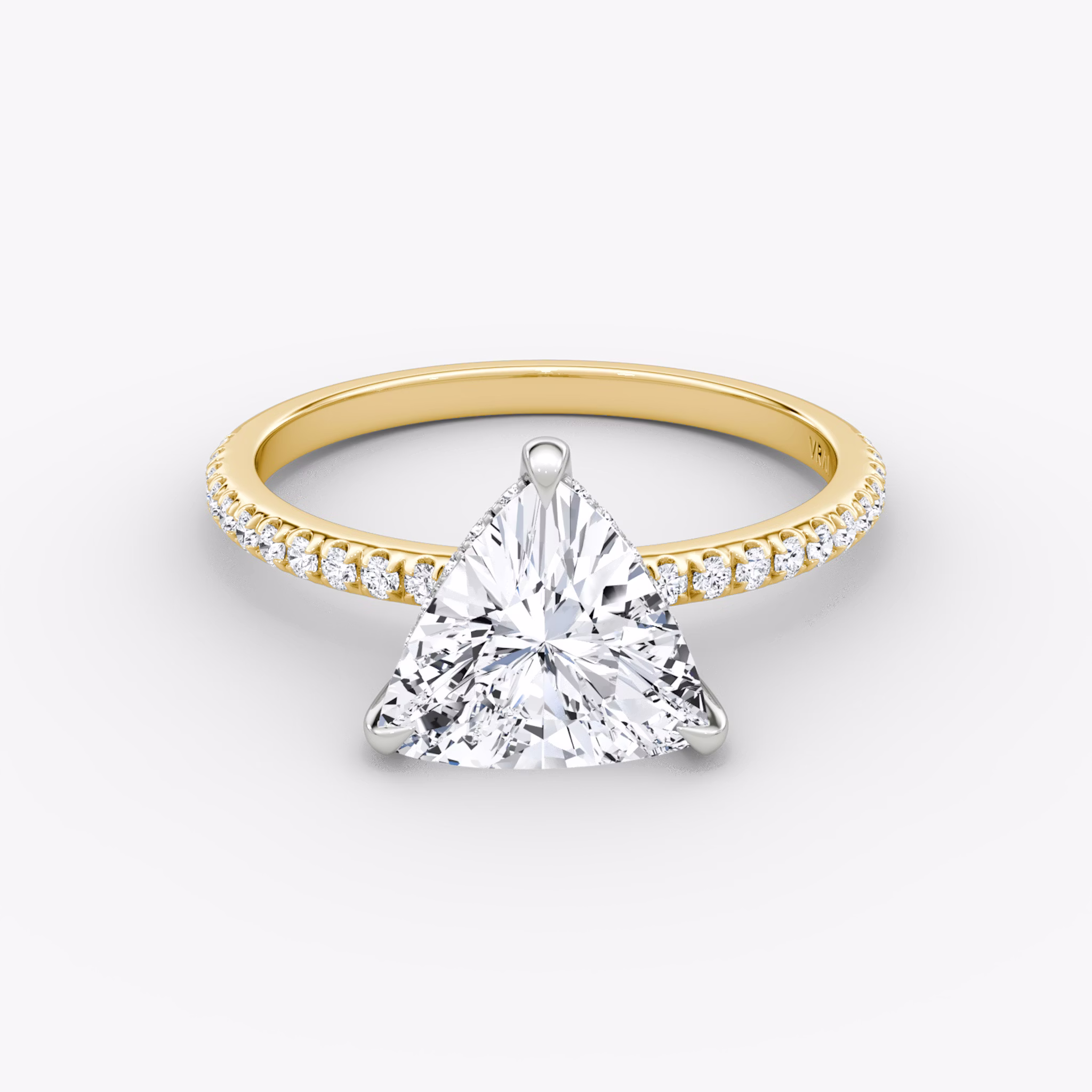 The Classic Hidden Halo | Trillion | 18k | Yellow Gold and Platinum | bandAccent: Pavé | bandWidth: standard | prongStyle: Plain | diamondOrientation: vertical | caratWeight: other