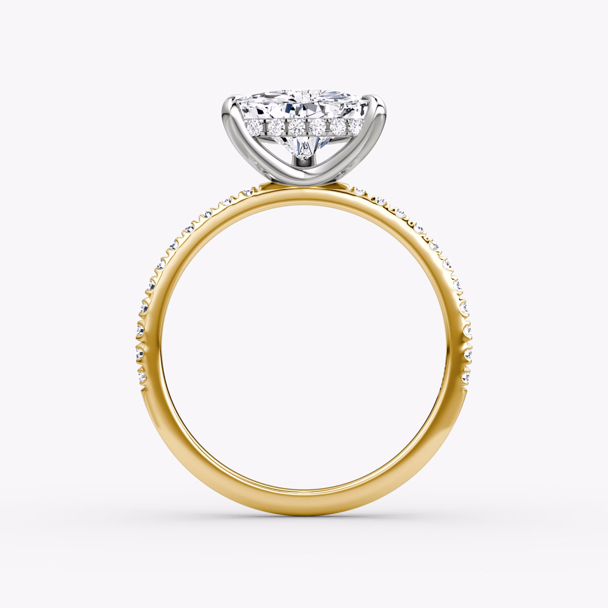 The Classic Hidden Halo | Trillion | 18k | Yellow Gold and Platinum | bandAccent: Pavé | bandWidth: standard | prongStyle: Plain | diamondOrientation: vertical | caratWeight: other