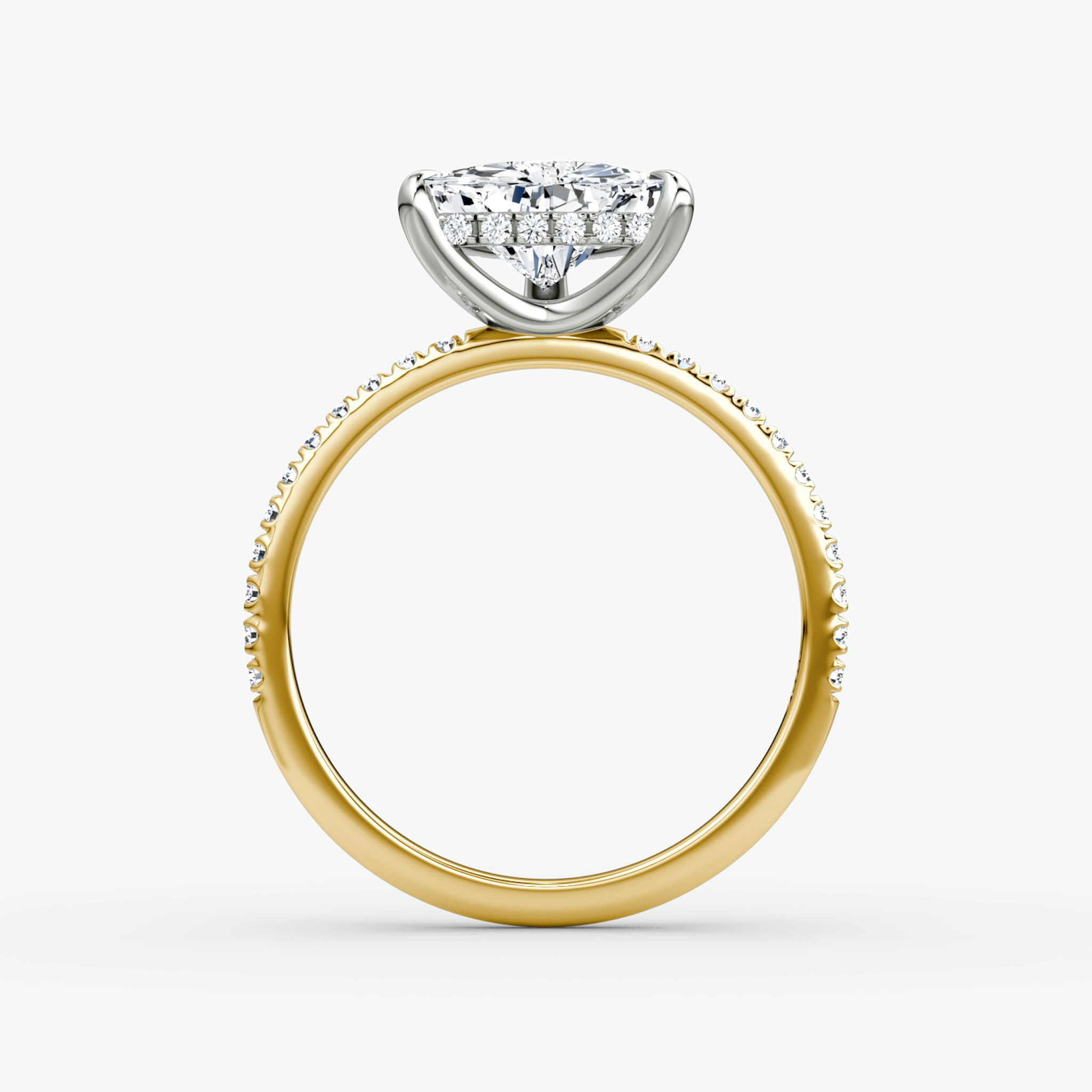 The Classic Hidden Halo | Trillion | 18k | Yellow Gold and Platinum | bandAccent: Pavé | bandWidth: standard | prongStyle: Plain | diamondOrientation: vertical | caratWeight: other