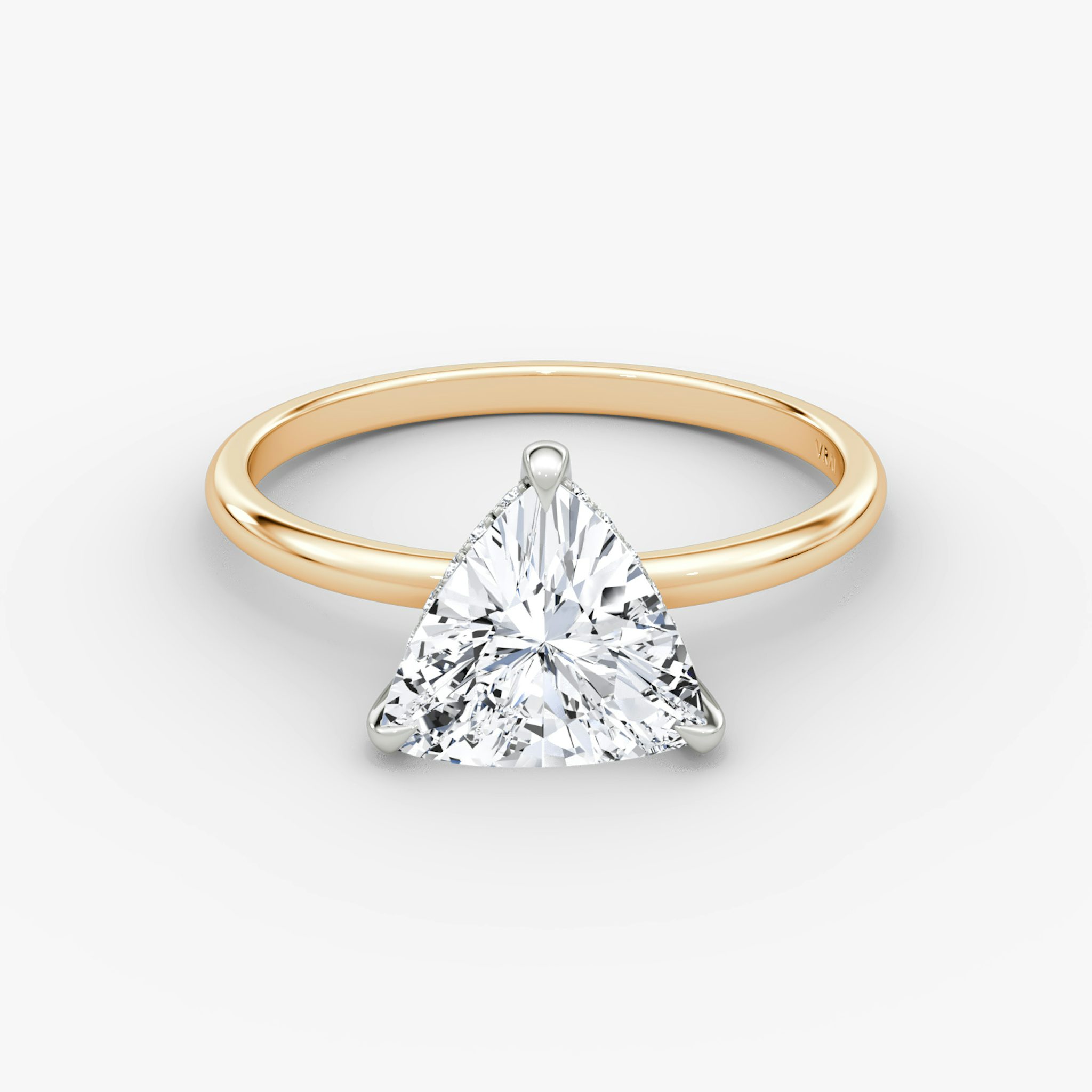 The Classic Hidden Halo | Trillion | 14k | Rose Gold and Platinum | bandAccent: Plain | bandWidth: standard | prongStyle: Plain | diamondOrientation: vertical | caratWeight: other