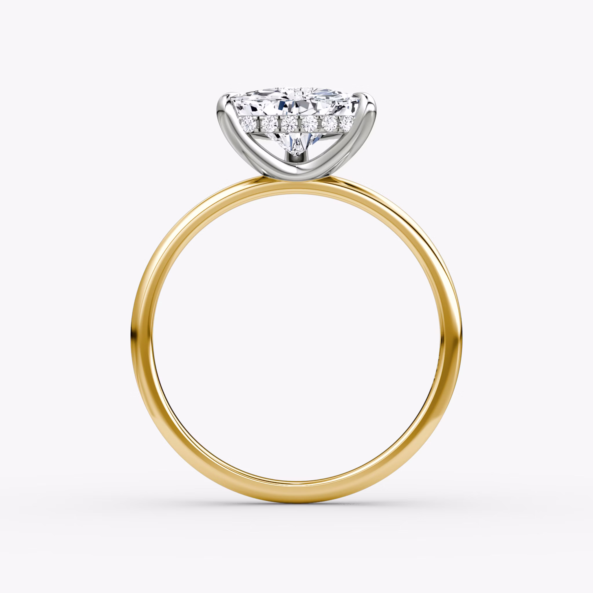 The Classic Hidden Halo | Trillion | 18k | Yellow Gold and Platinum | bandAccent: Plain | bandWidth: standard | prongStyle: Plain | diamondOrientation: vertical | caratWeight: other