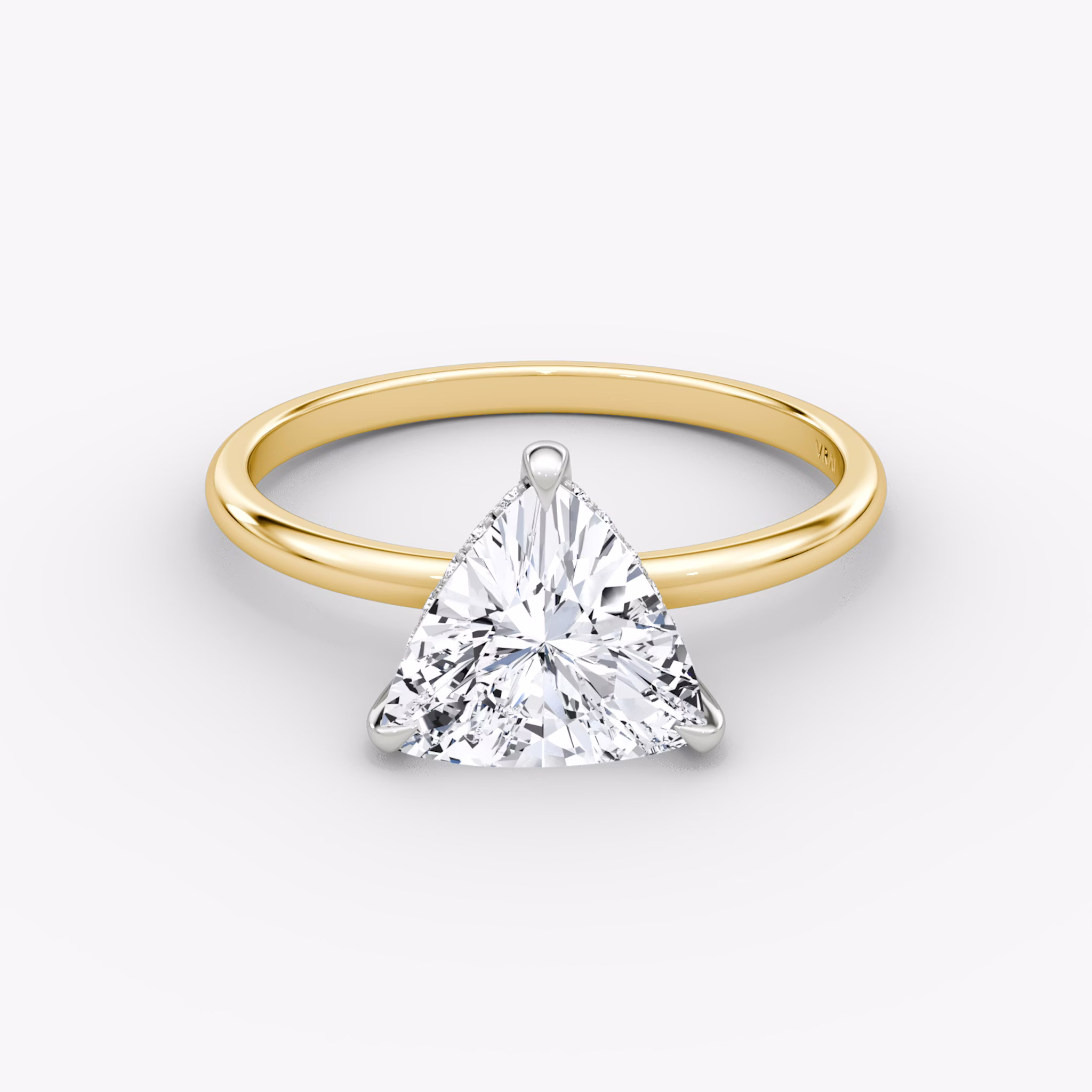 The Classic Hidden Halo | Trillion | 18k | Yellow Gold and Platinum | bandAccent: Plain | bandWidth: standard | prongStyle: Plain | diamondOrientation: vertical | caratWeight: other