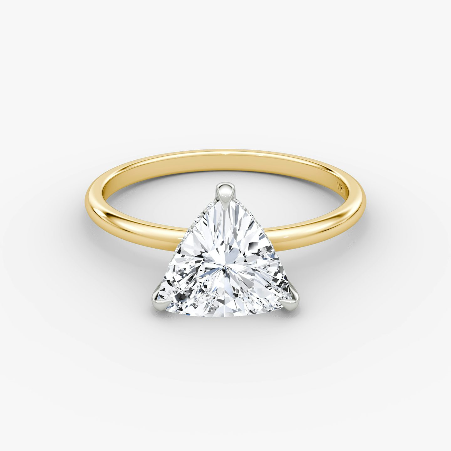 The Classic Hidden Halo | Trillion | 18k | Yellow Gold and Platinum | bandAccent: Plain | bandWidth: standard | prongStyle: Plain | diamondOrientation: vertical | caratWeight: other