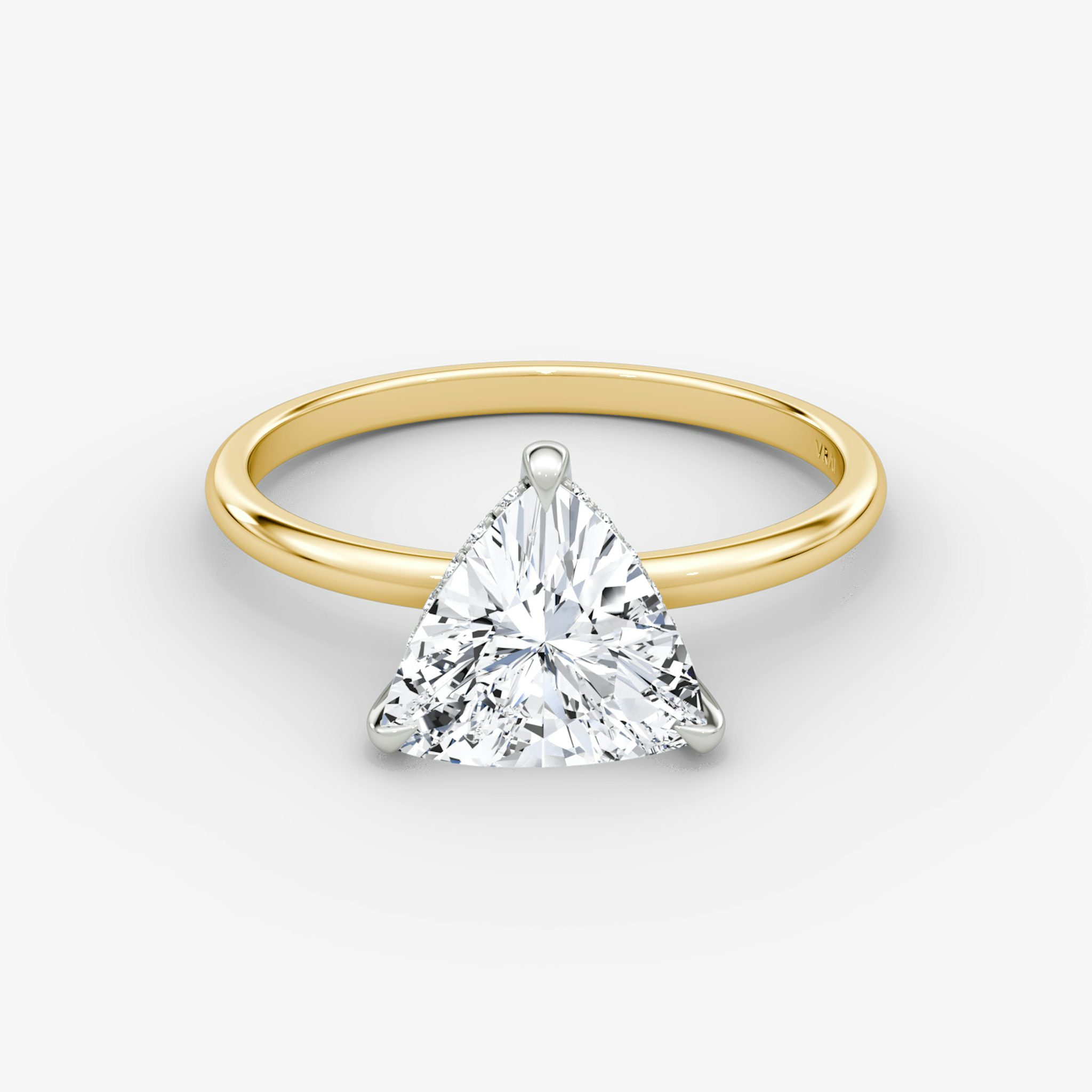 The Classic Hidden Halo | Trillion | 18k | Yellow Gold and Platinum | bandAccent: Plain | bandWidth: standard | prongStyle: Plain | diamondOrientation: vertical | caratWeight: other