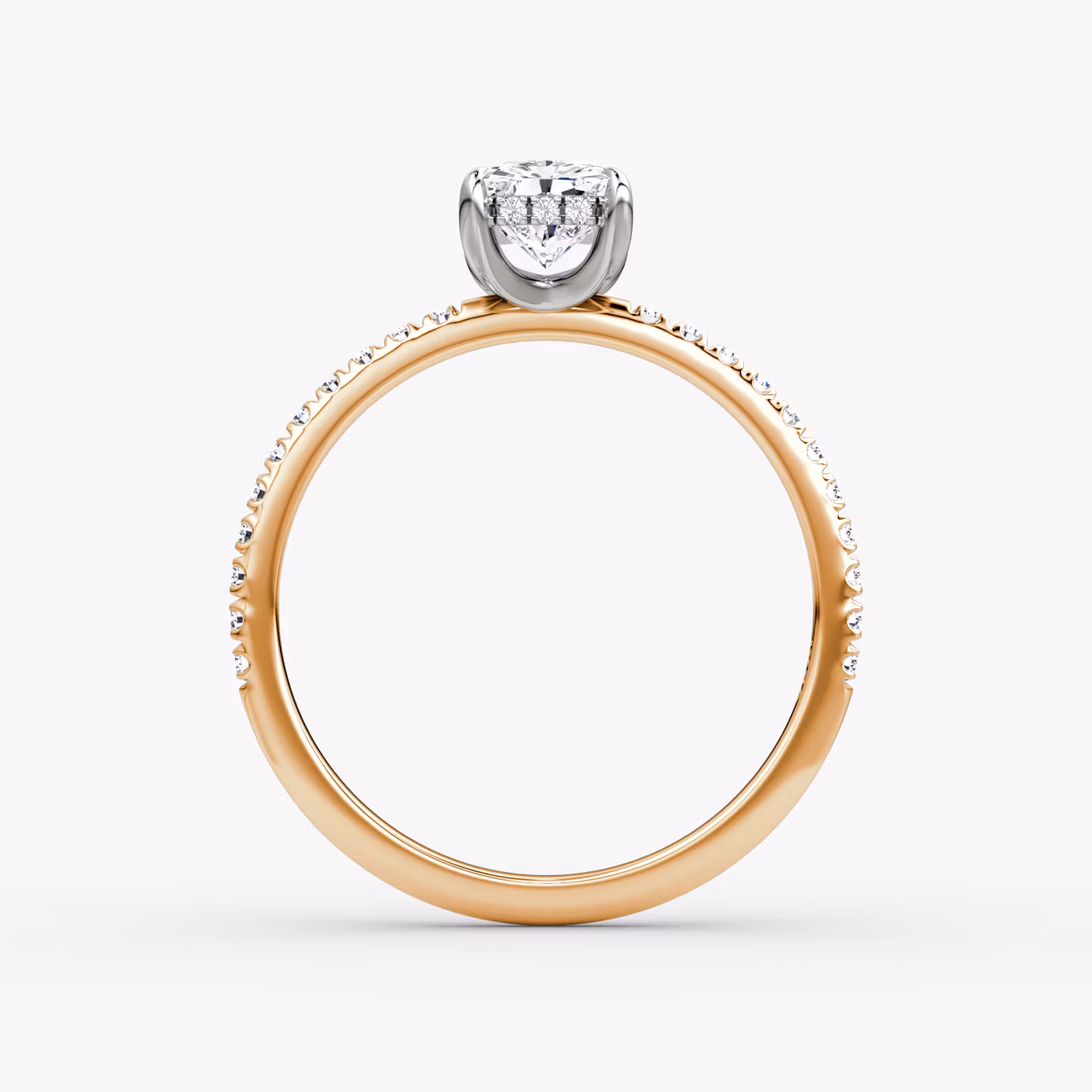 The Classic Hidden Halo | Radiant | 14k | Rose Gold and Platinum | bandAccent: Pavé | bandWidth: standard | prongStyle: Plain | diamondOrientation: vertical | caratWeight: other