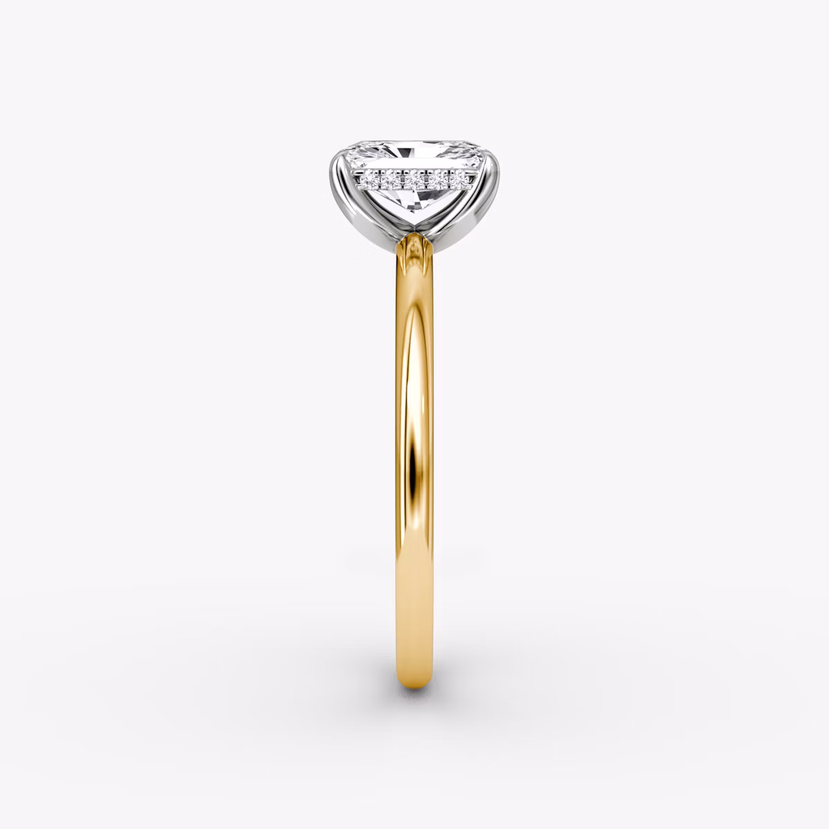 The Classic Hidden Halo | Radiant | 18k | Yellow Gold and Platinum | bandAccent: Plain | bandWidth: standard | prongStyle: Plain | diamondOrientation: vertical | caratWeight: other