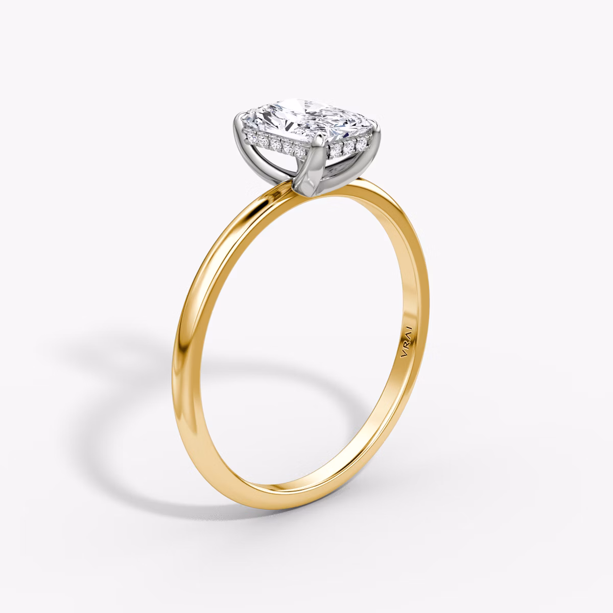 The Classic Hidden Halo | Radiant | 18k | Yellow Gold and Platinum | bandAccent: Plain | bandWidth: standard | prongStyle: Plain | diamondOrientation: vertical | caratWeight: other