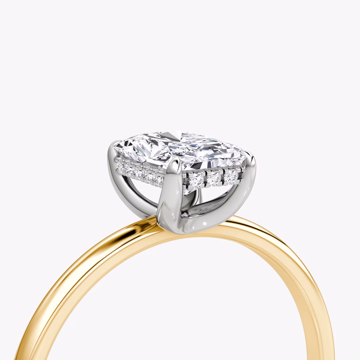 The Classic Hidden Halo | Radiant | 18k | Yellow Gold and Platinum | bandAccent: Plain | bandWidth: standard | prongStyle: Plain | diamondOrientation: vertical | caratWeight: other