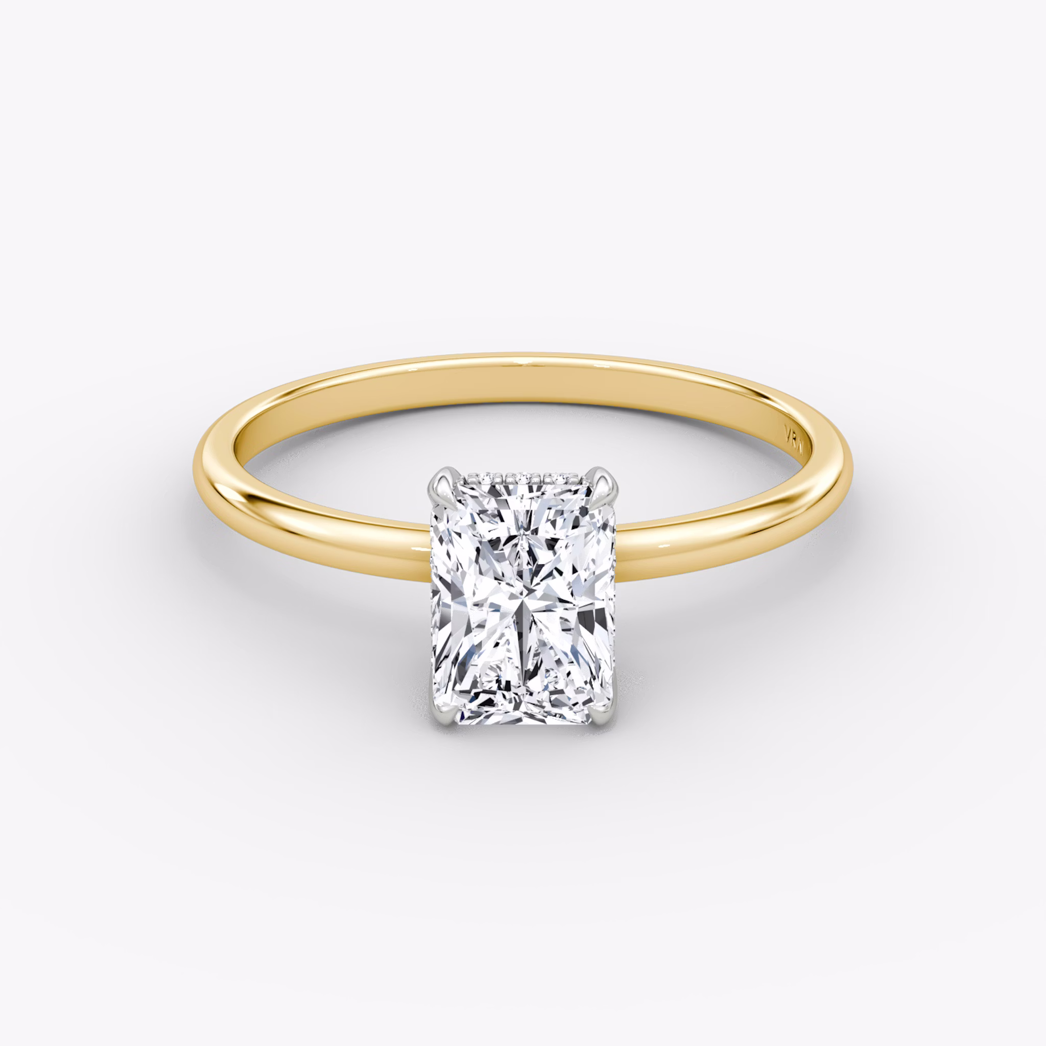 The Classic Hidden Halo | Radiant | 18k | Yellow Gold and Platinum | bandAccent: Plain | bandWidth: standard | prongStyle: Plain | diamondOrientation: vertical | caratWeight: other