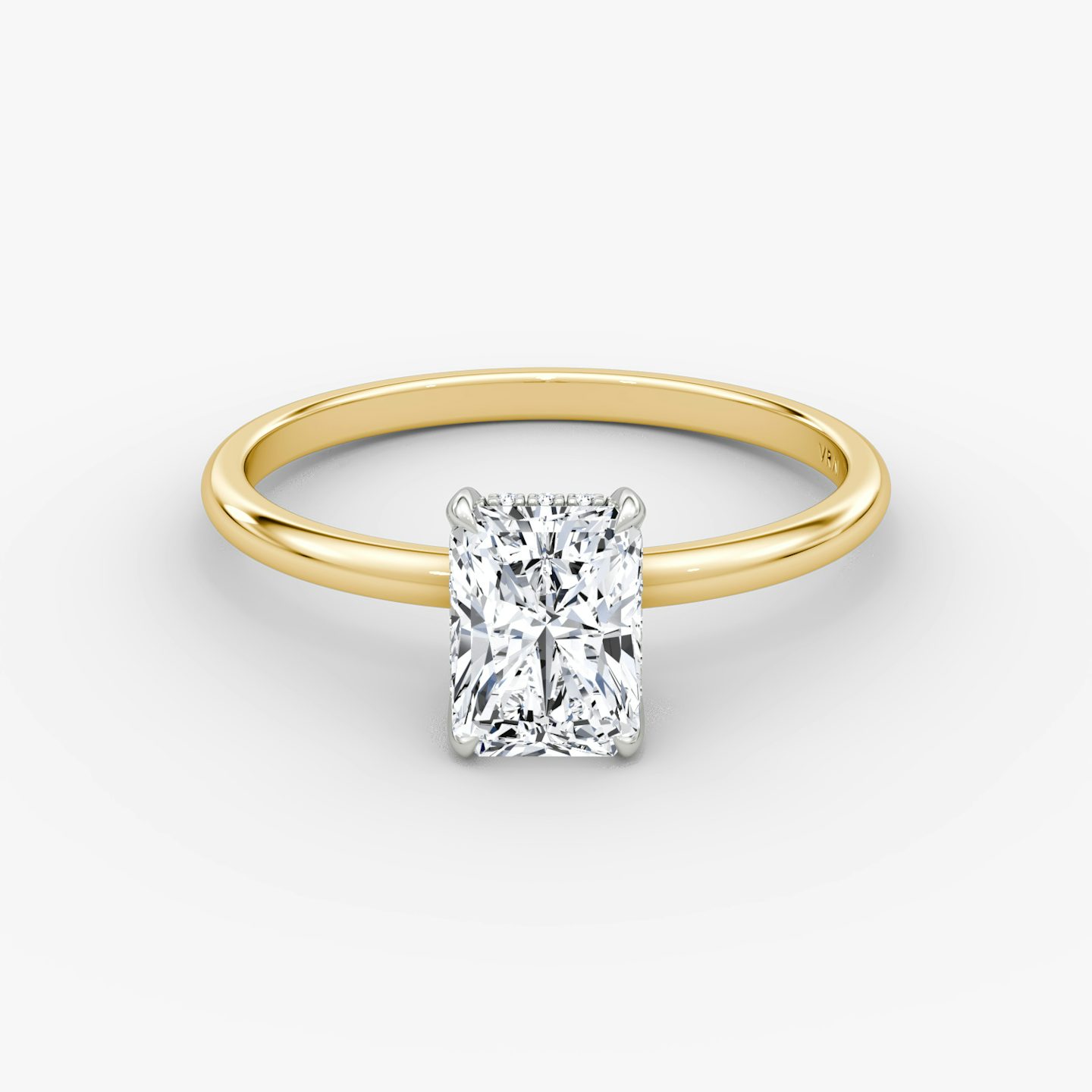 The Classic Hidden Halo | Radiant | 18k | Yellow Gold and Platinum | bandAccent: Plain | bandWidth: standard | prongStyle: Plain | diamondOrientation: vertical | caratWeight: other