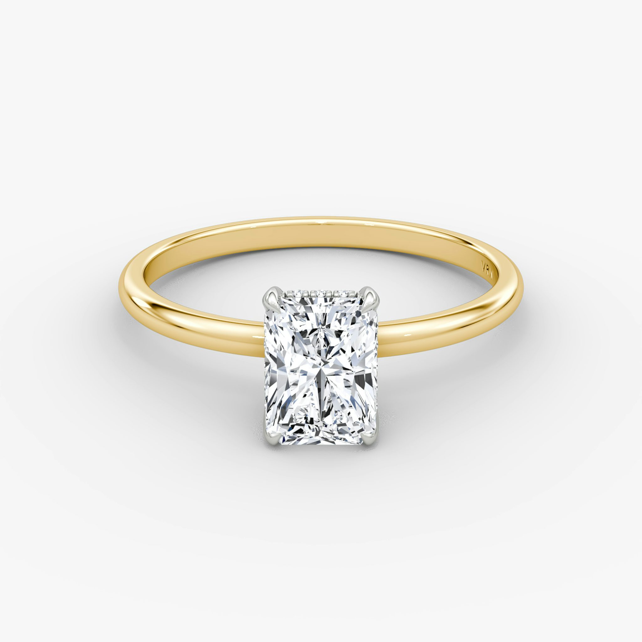 The Classic Hidden Halo | Radiant | 18k | Yellow Gold and Platinum | bandAccent: Plain | bandWidth: standard | prongStyle: Plain | diamondOrientation: vertical | caratWeight: other