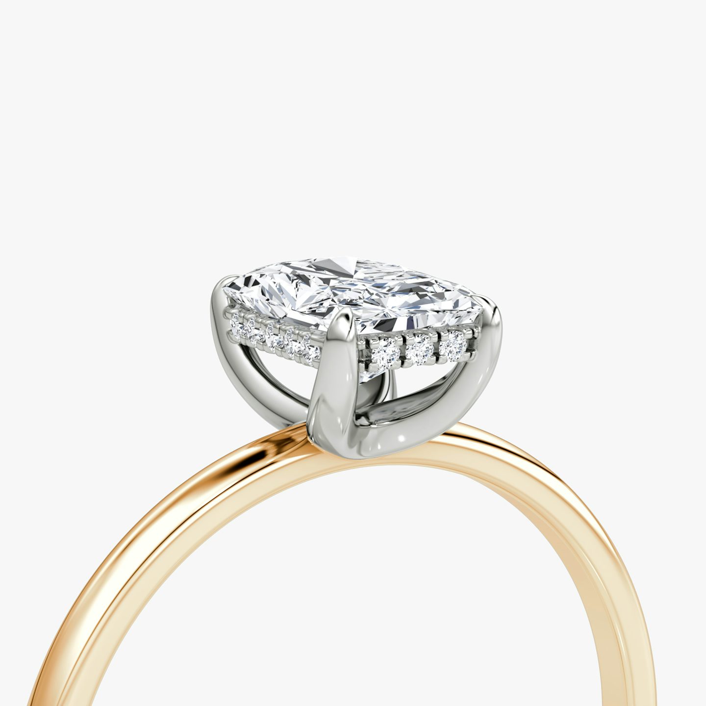 The Classic Hidden Halo | Radiant | 14k | Rose Gold and Platinum | bandAccent: Plain | bandWidth: standard | prongStyle: Plain | diamondOrientation: vertical | caratWeight: other