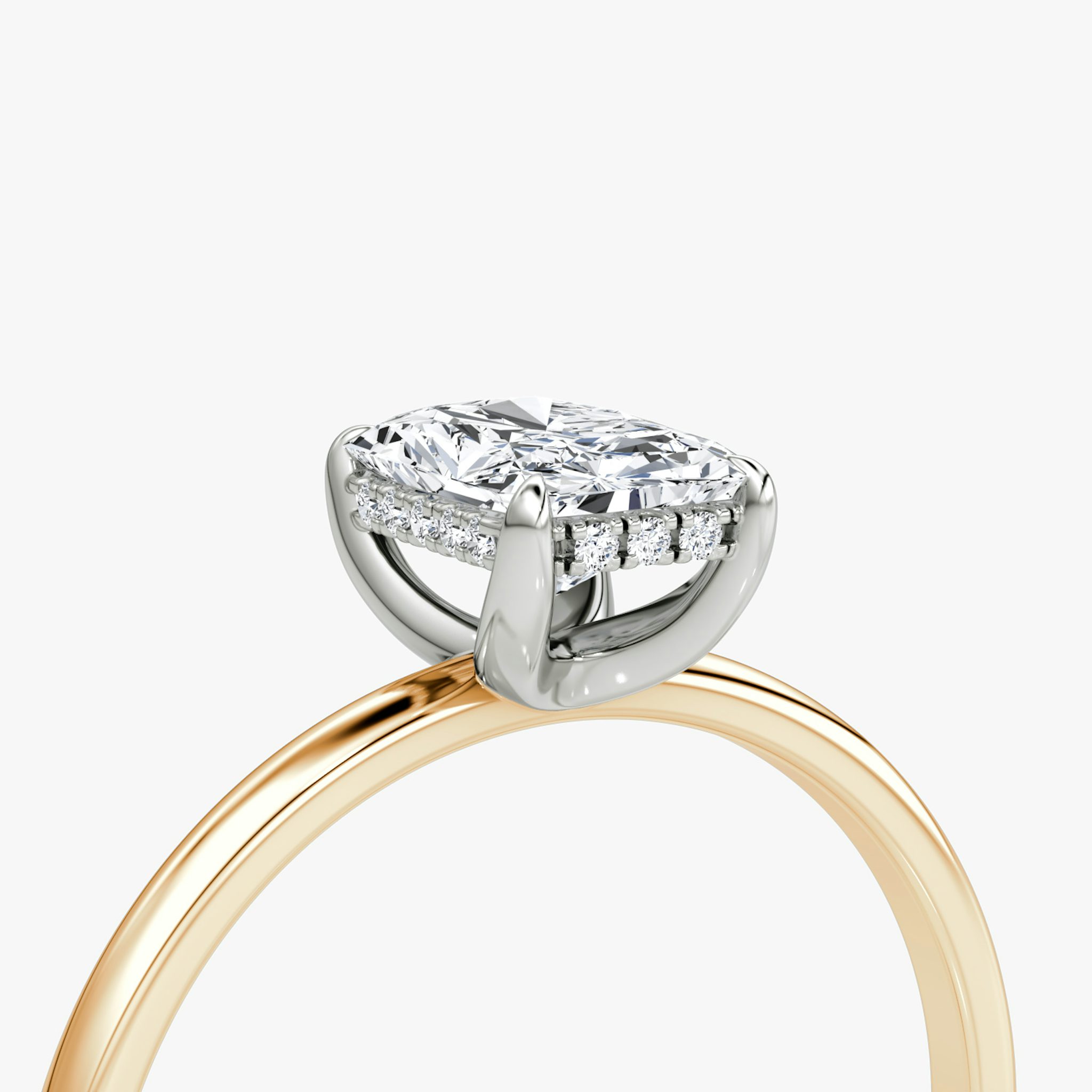 The Classic Hidden Halo | Radiant | 14k | Rose Gold and Platinum | bandAccent: Plain | bandWidth: standard | prongStyle: Plain | diamondOrientation: vertical | caratWeight: other