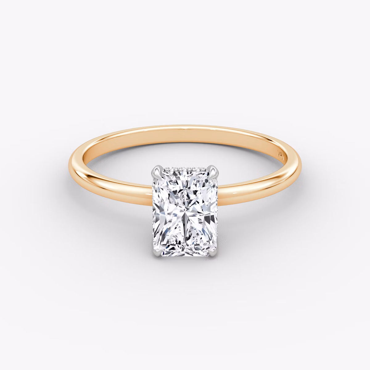 The Classic Hidden Halo | Radiant | 14k | Rose Gold and Platinum | bandAccent: Plain | bandWidth: standard | prongStyle: Plain | diamondOrientation: vertical | caratWeight: other