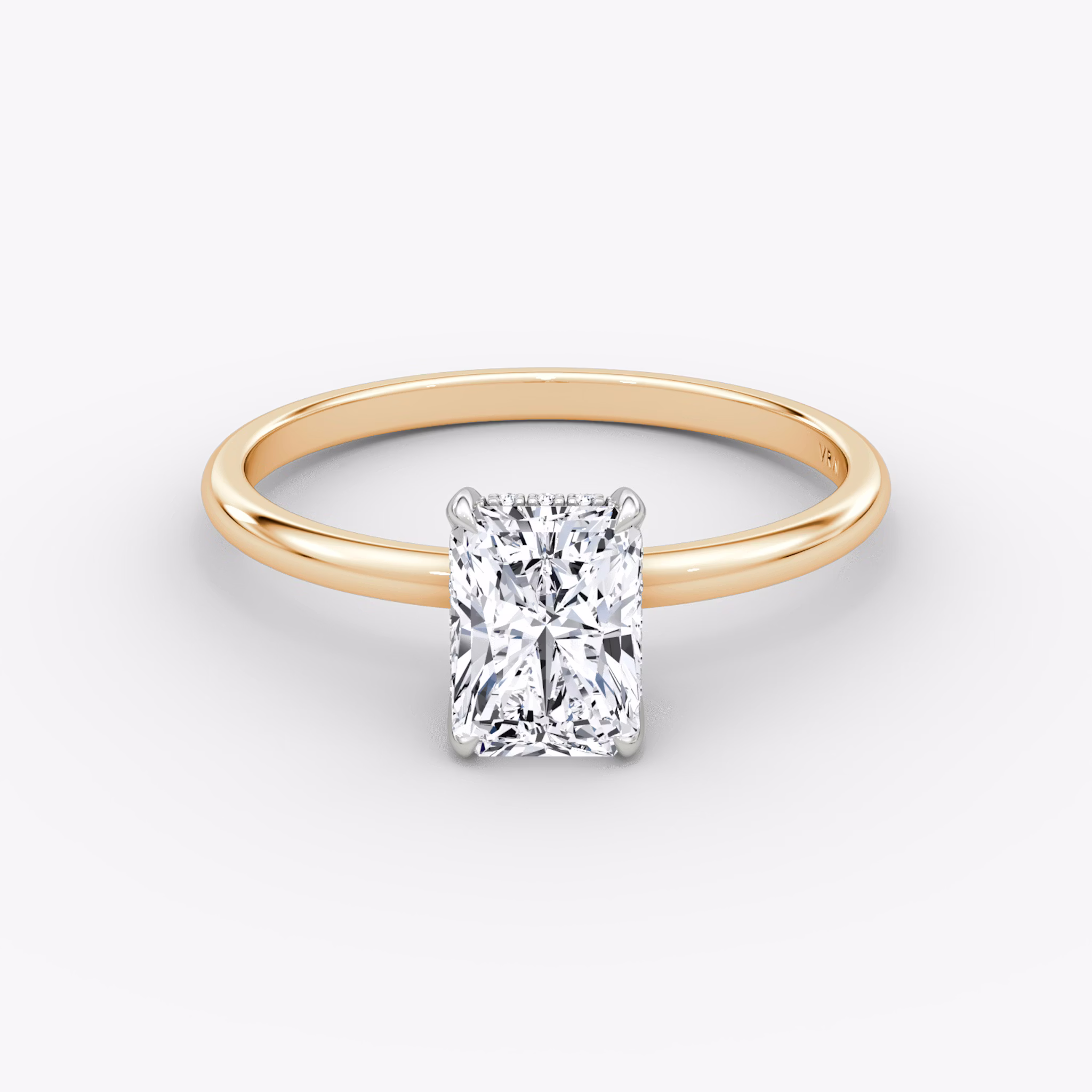 The Classic Hidden Halo | Radiant | 14k | Rose Gold and Platinum | bandAccent: Plain | bandWidth: standard | prongStyle: Plain | diamondOrientation: vertical | caratWeight: other