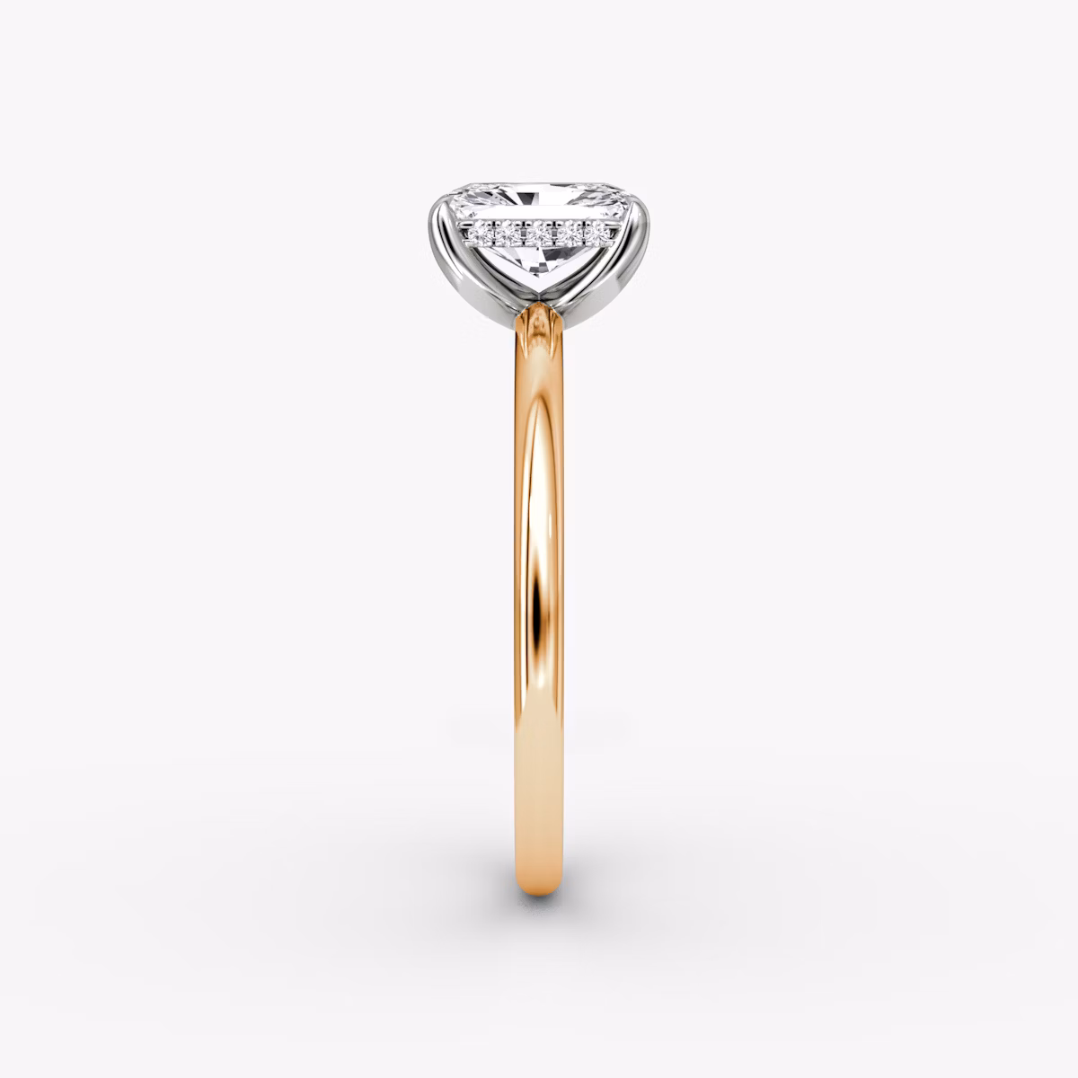 The Classic Hidden Halo | Radiant | 14k | Rose Gold and Platinum | bandAccent: Plain | bandWidth: standard | prongStyle: Plain | diamondOrientation: vertical | caratWeight: other